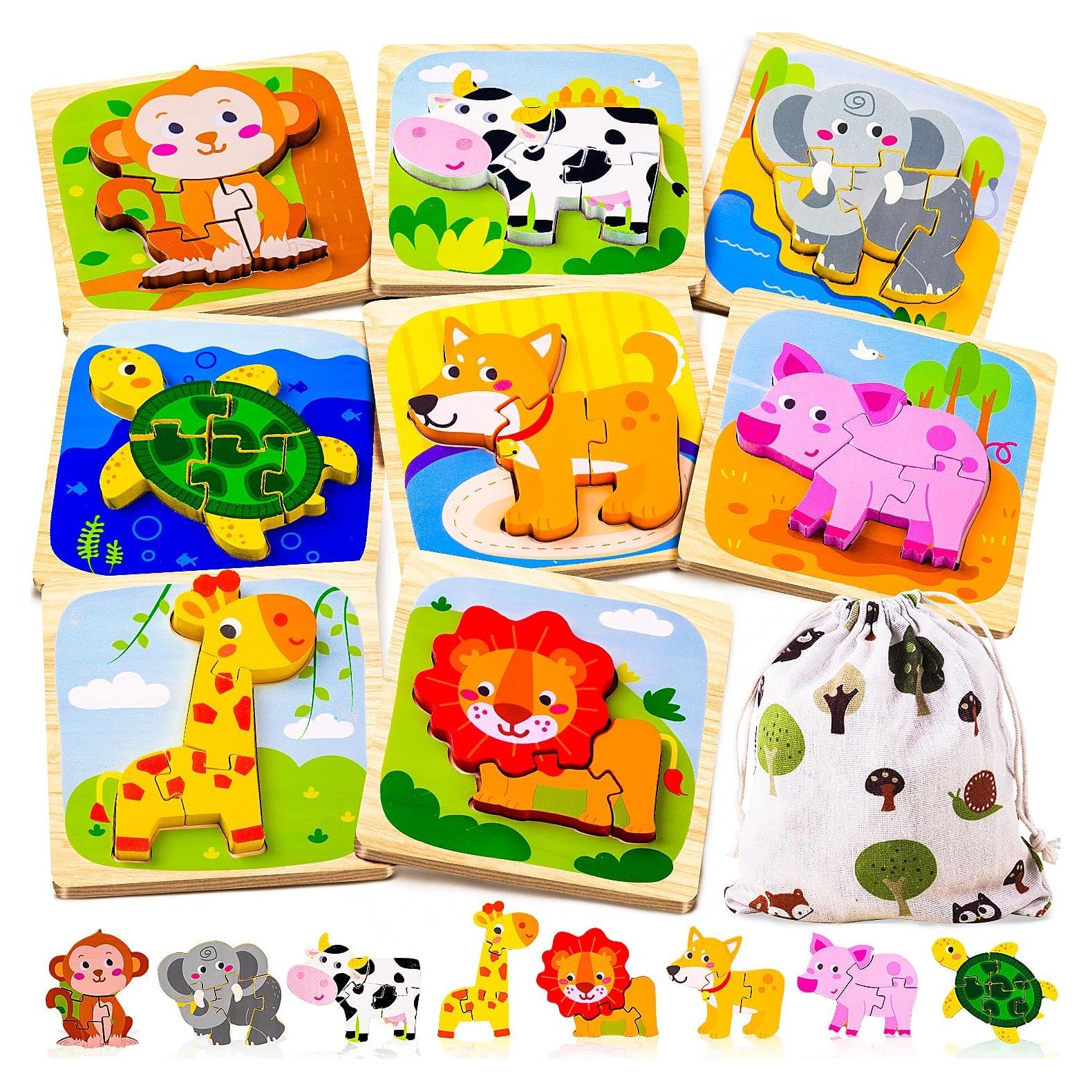 Rompecabezas de Madera 8 Piezas Animales Montessori 1-3 Años