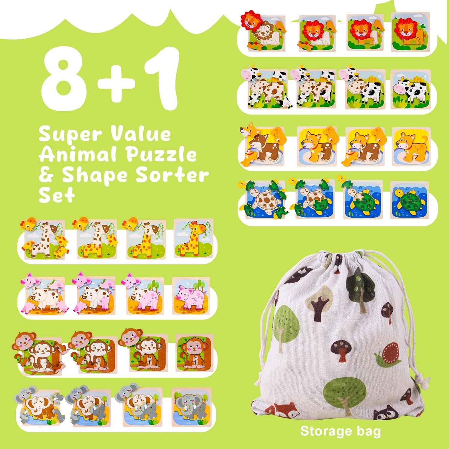 Rompecabezas de Madera 8 Piezas Animales Montessori 1-3 Años