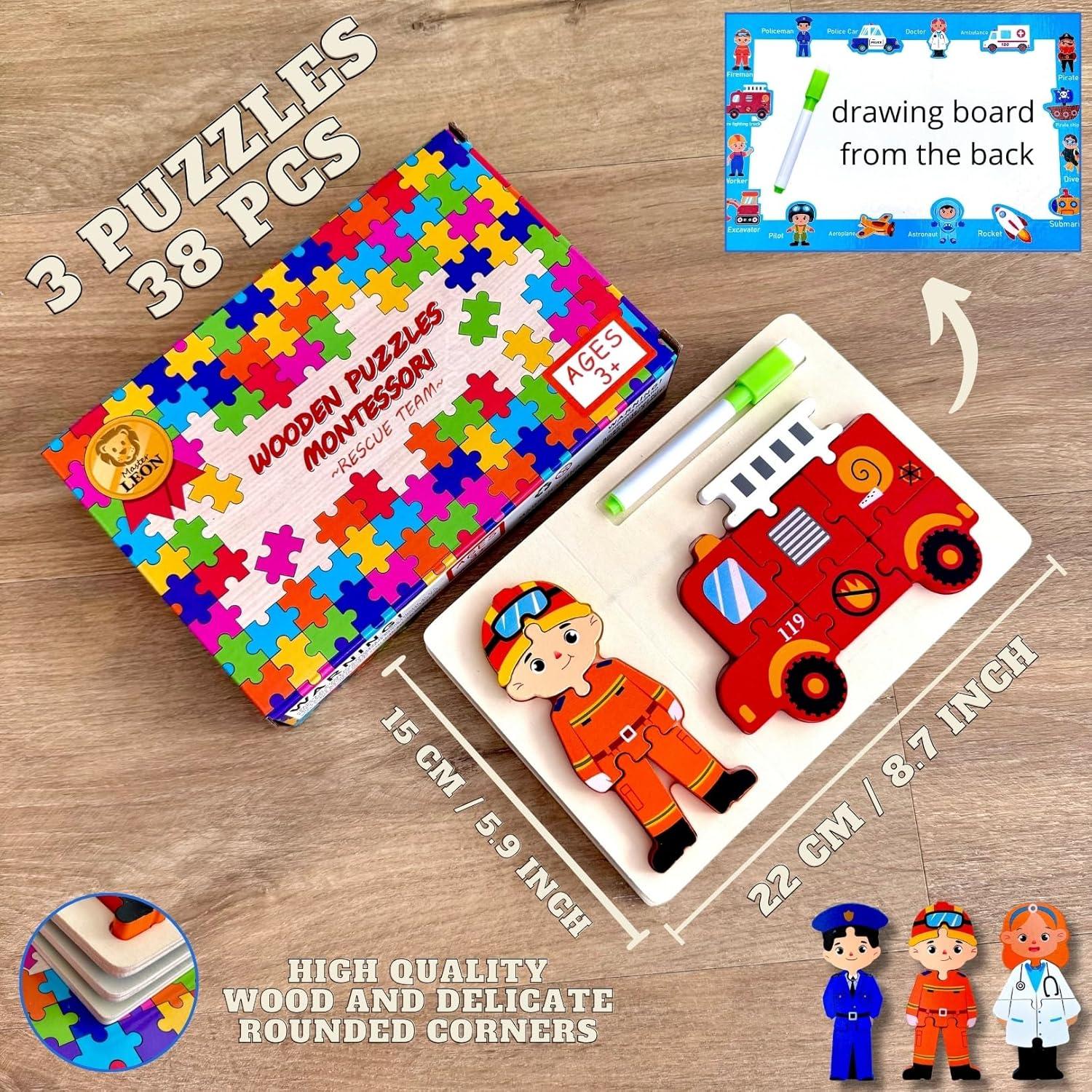 Rompecabezas de Madera Master Leon para Niños 3-5 Años - 3 Temas