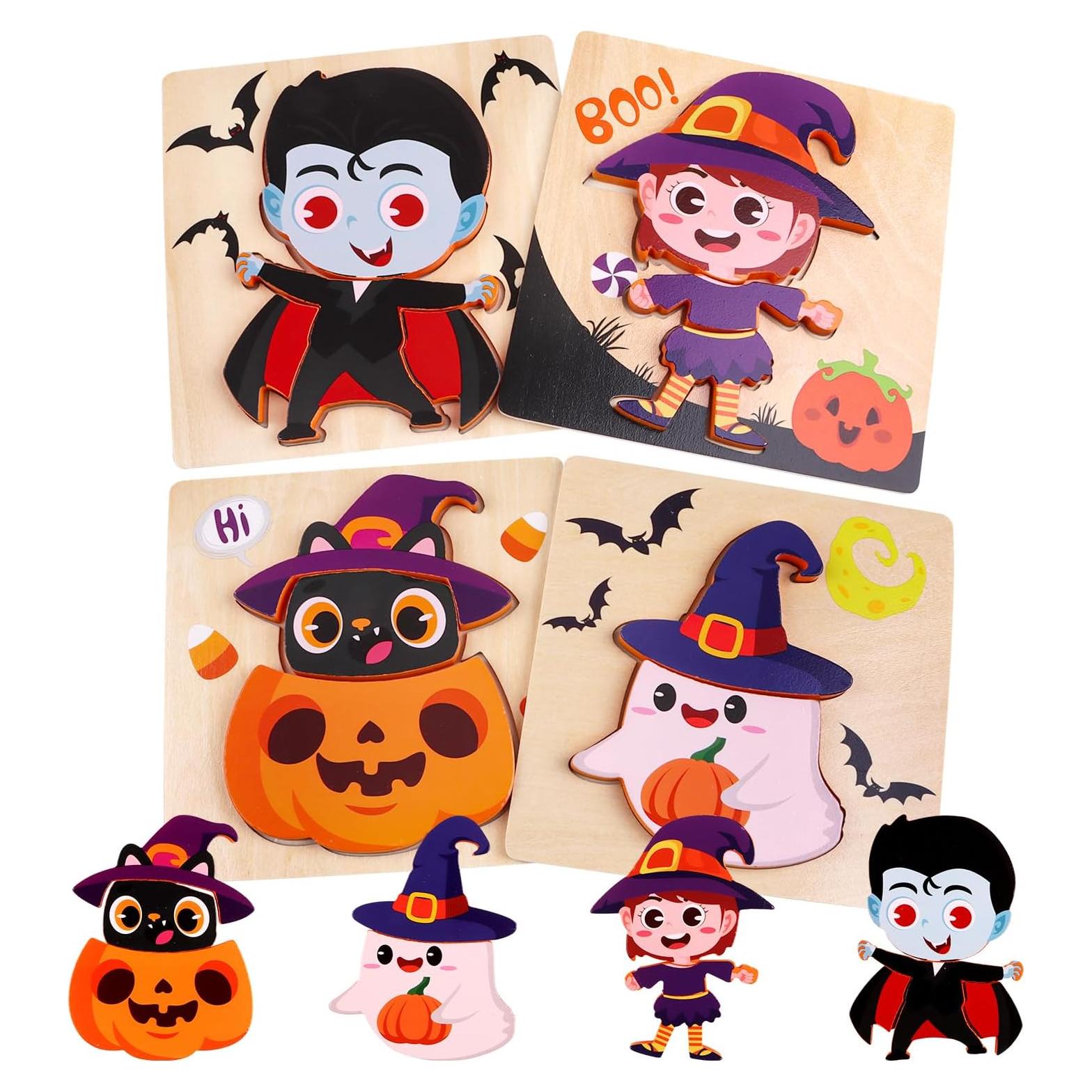 Rompecabezas de Madera Halloween DIYASY - 4 Conjuntos Educativos