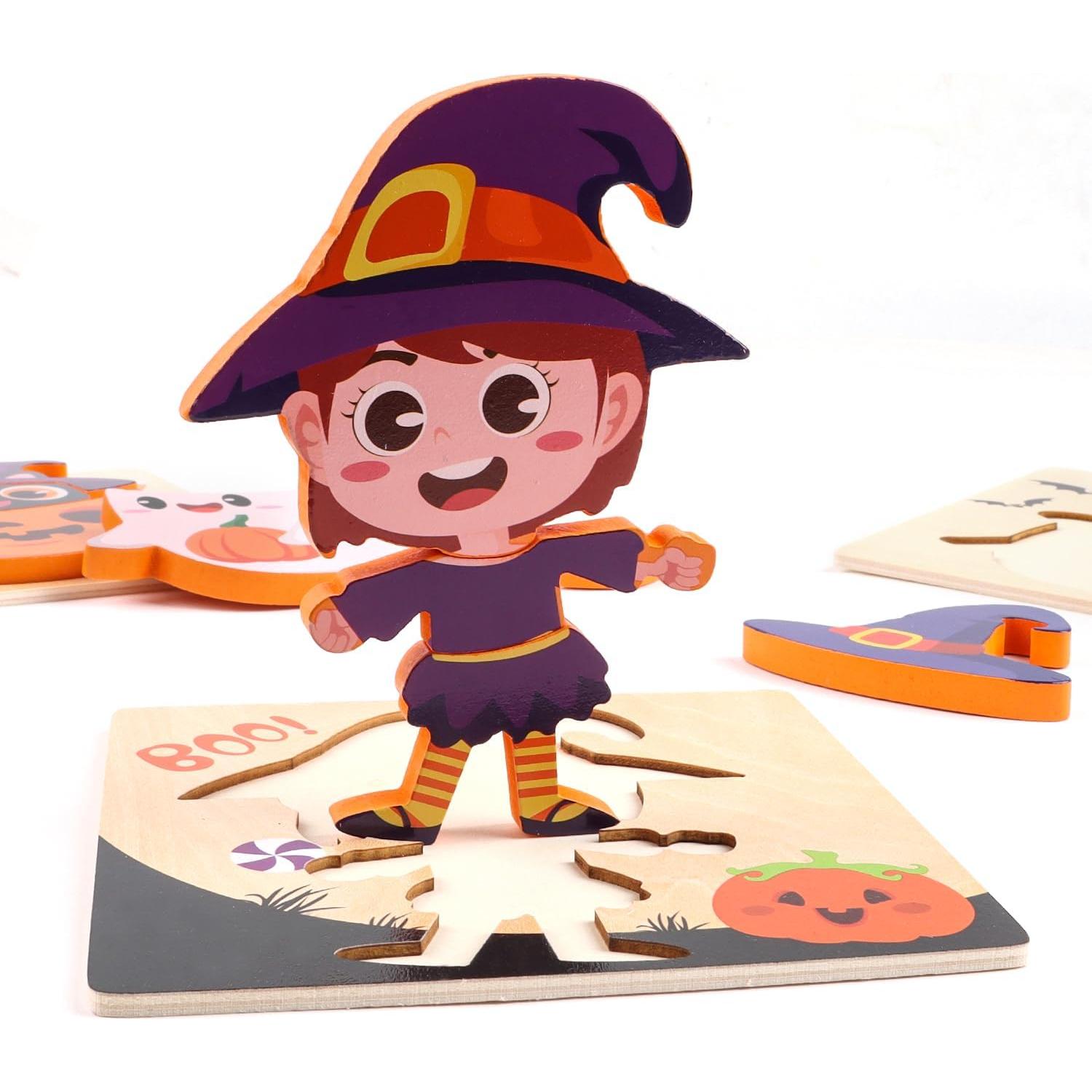 Rompecabezas de Madera Halloween DIYASY - 4 Conjuntos Educativos