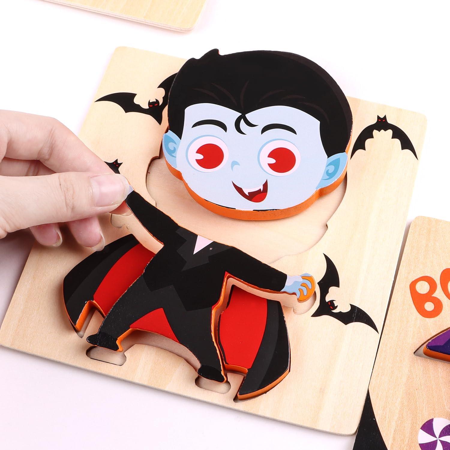 Rompecabezas de Madera Halloween DIYASY - 4 Conjuntos Educativos