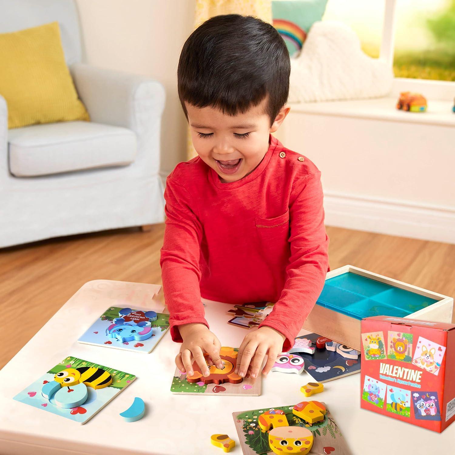 6 Rompecabezas de Madera San Valentín YIYEE para Niños