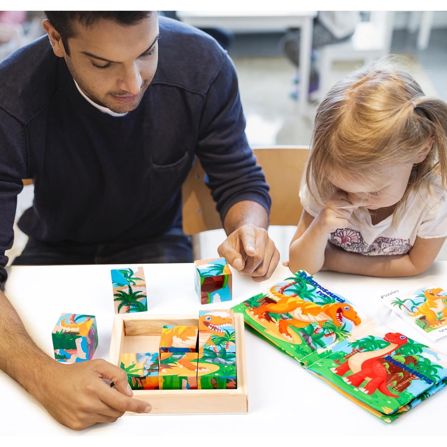 Rompecabezas de Bloques de Madera Dinosaurios PLUSYARD 6 en 1