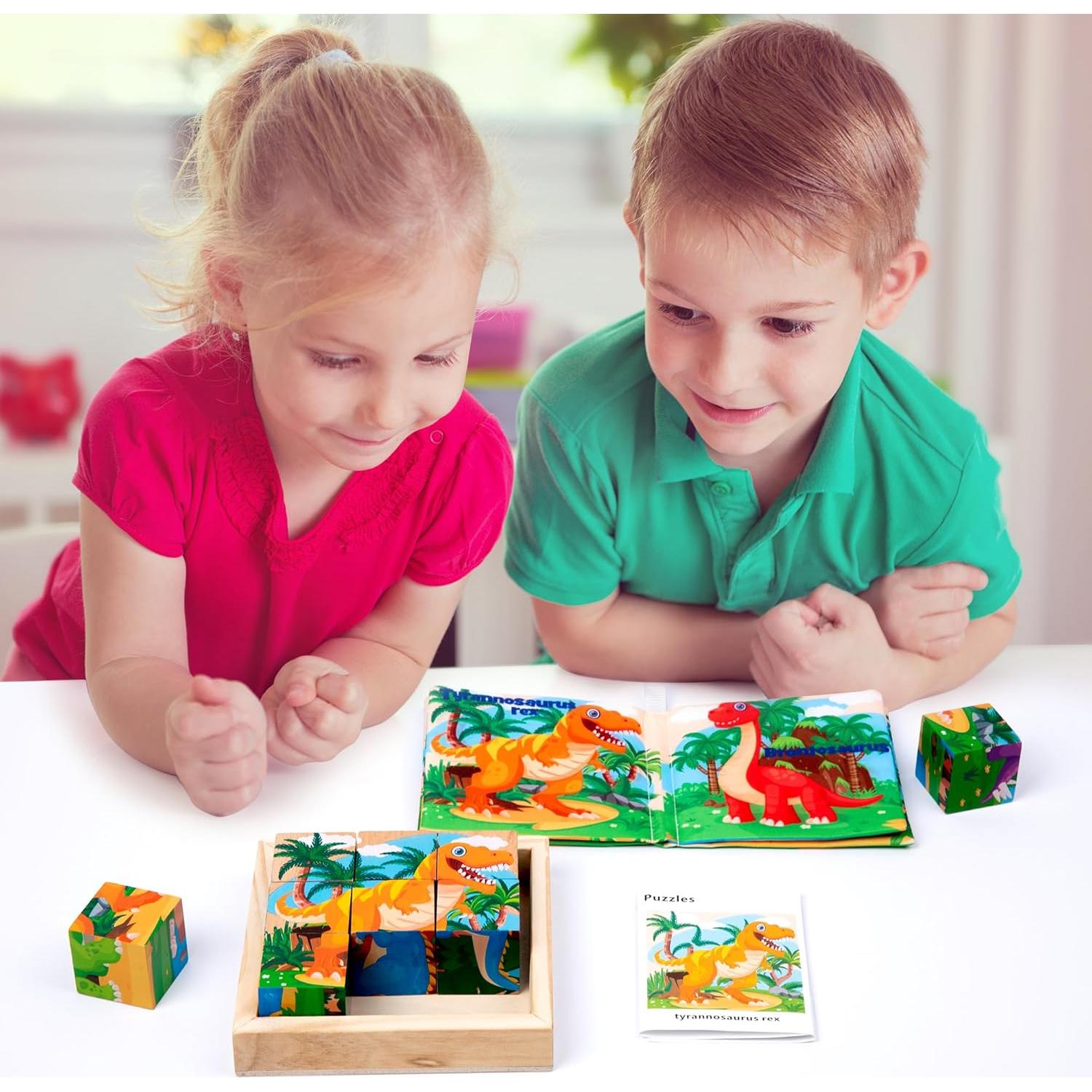 Rompecabezas de Bloques de Madera Dinosaurios PLUSYARD 6 en 1