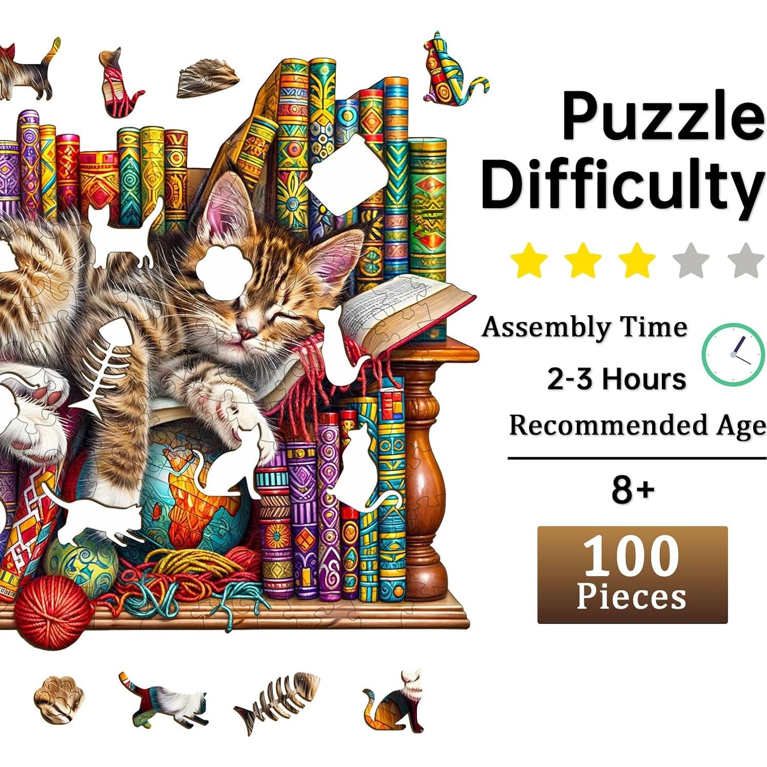 Rompecabezas de Madera Jigfoxy Gato 100 Piezas 21.6x17.5cm