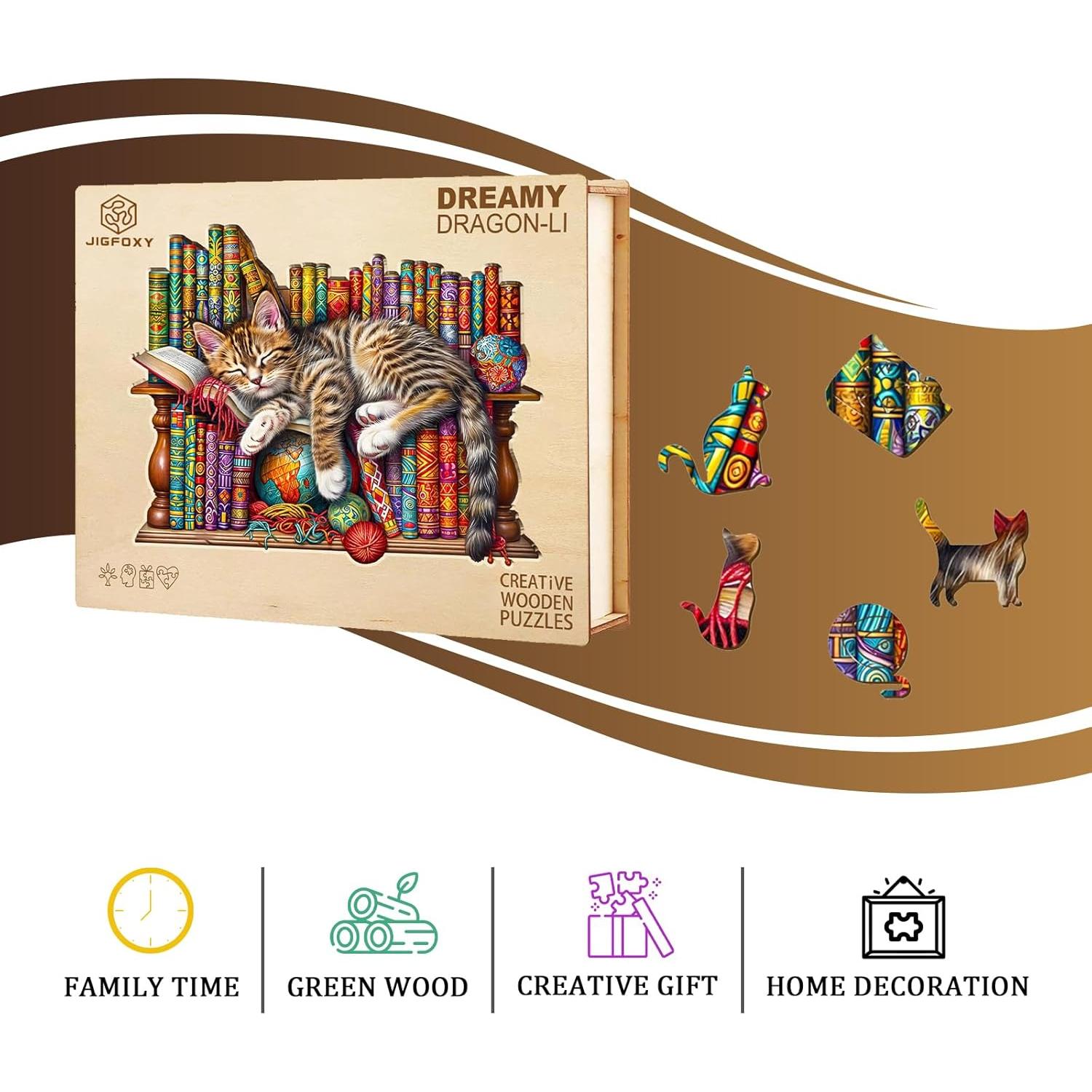 Rompecabezas de Madera Jigfoxy Gato 100 Piezas 21.6x17.5cm