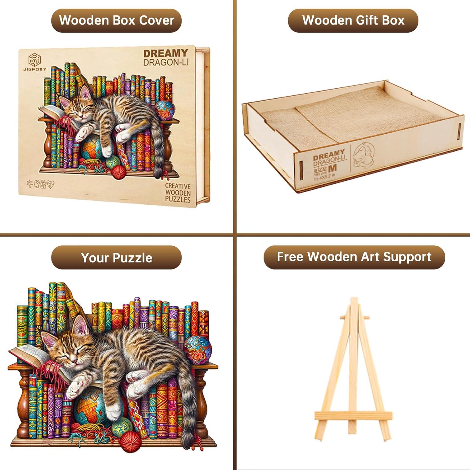 Rompecabezas de Madera Jigfoxy Gato 100 Piezas 21.6x17.5cm