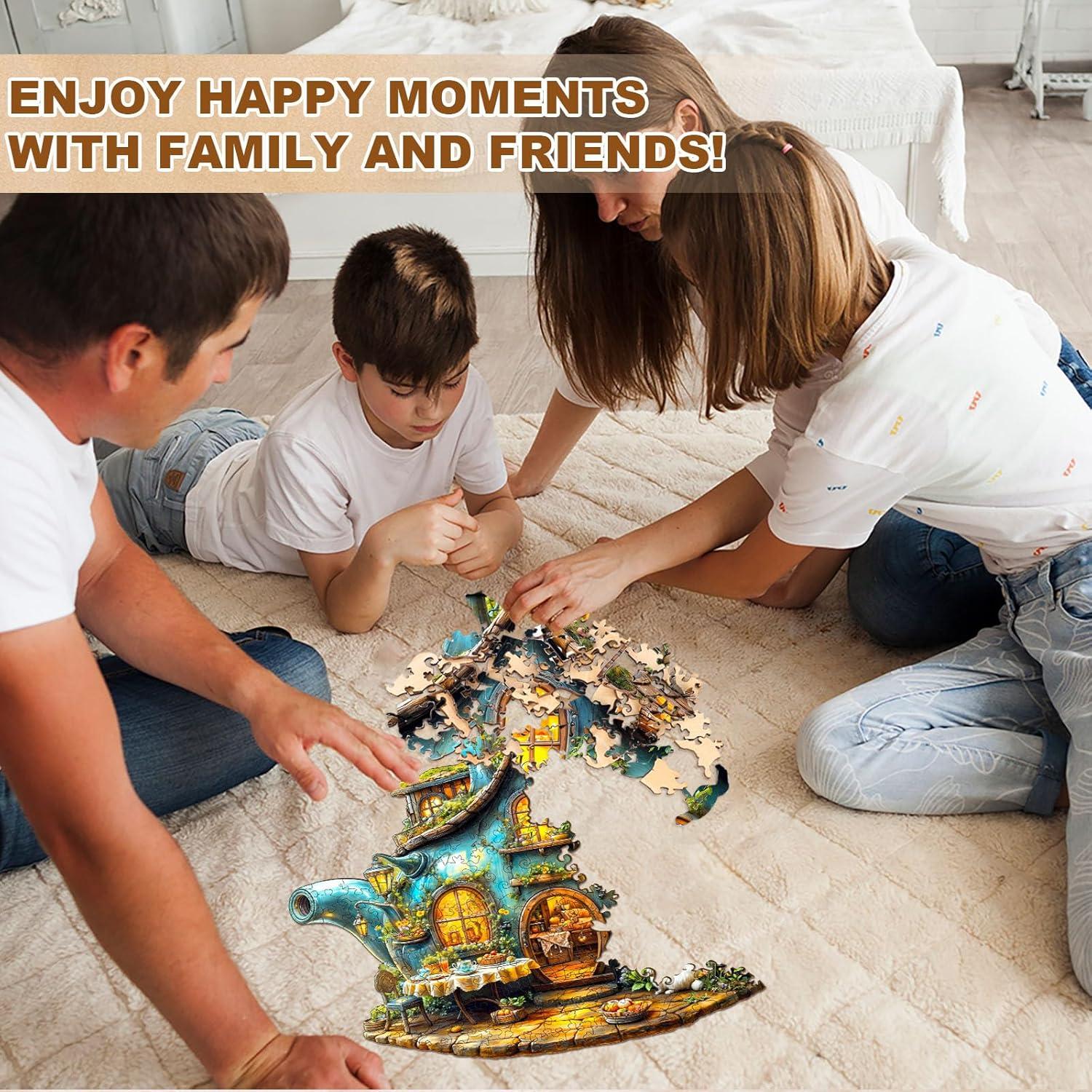 WOODBESTS Wooden Puzzles for Adults, Rabbit's Teapot Wood Puzzles Adult(90 Pieces, S, 8.5 * 7.2in), Unique Shape Wooden Animal Jigsaw Puzzles, Birthday Gifts for Adults Family Game