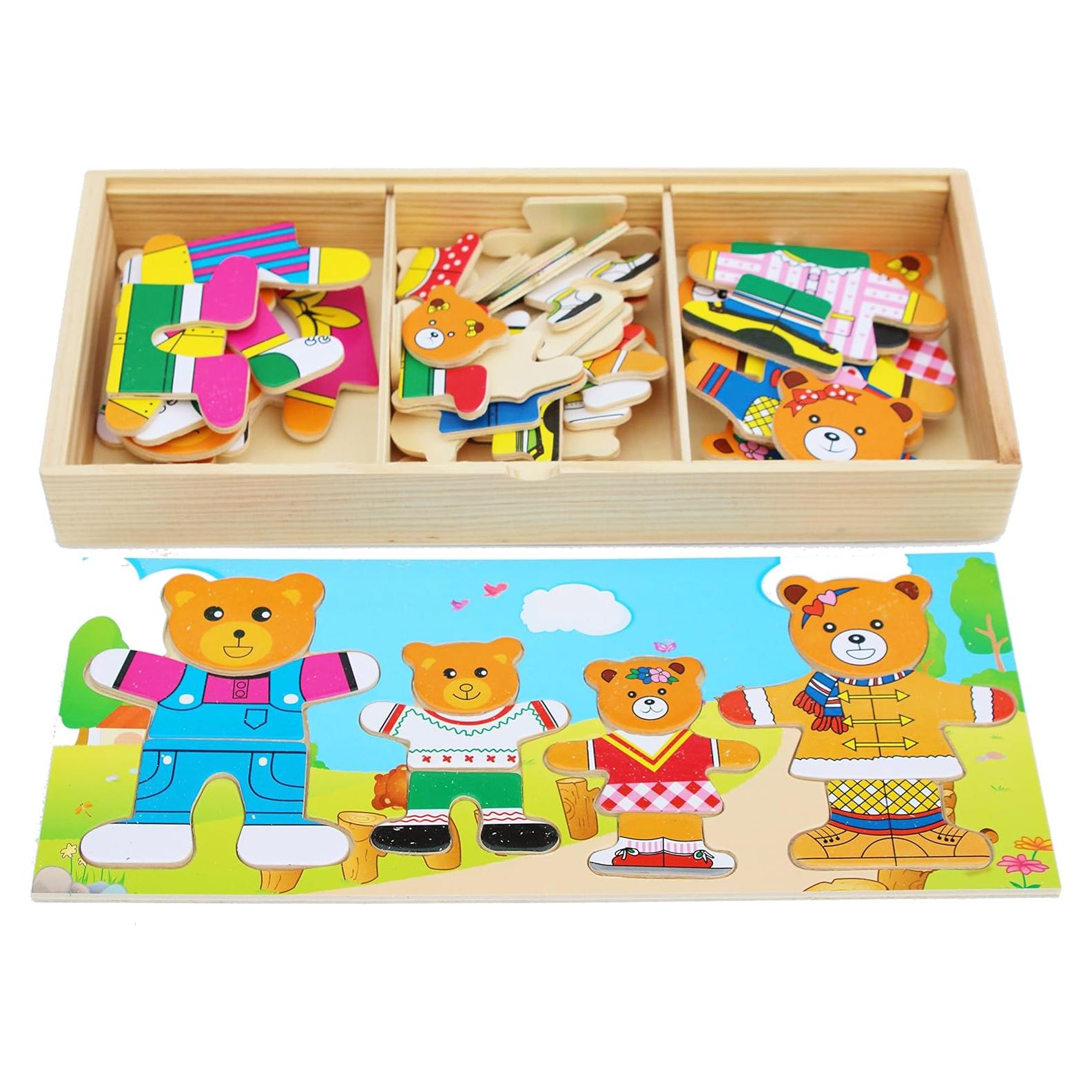 Rompecabezas de Madera TOWO Vestir a la Familia de Osos 72 Piezas