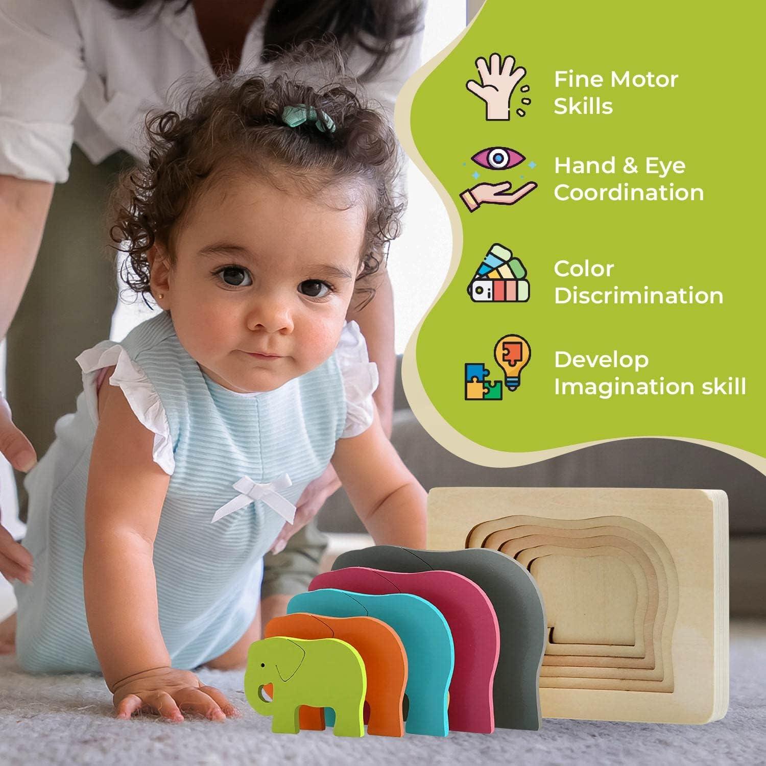 Rompecabezas de Madera TEKOR Elefante Multi-Capa 15x11cm