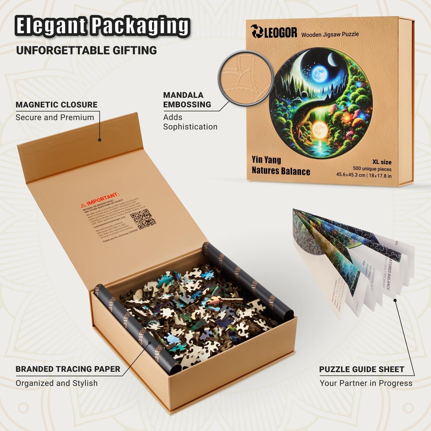 Rompecabezas de Madera LEOGOR XL 500 Piezas Yin Yang 45.7 cm