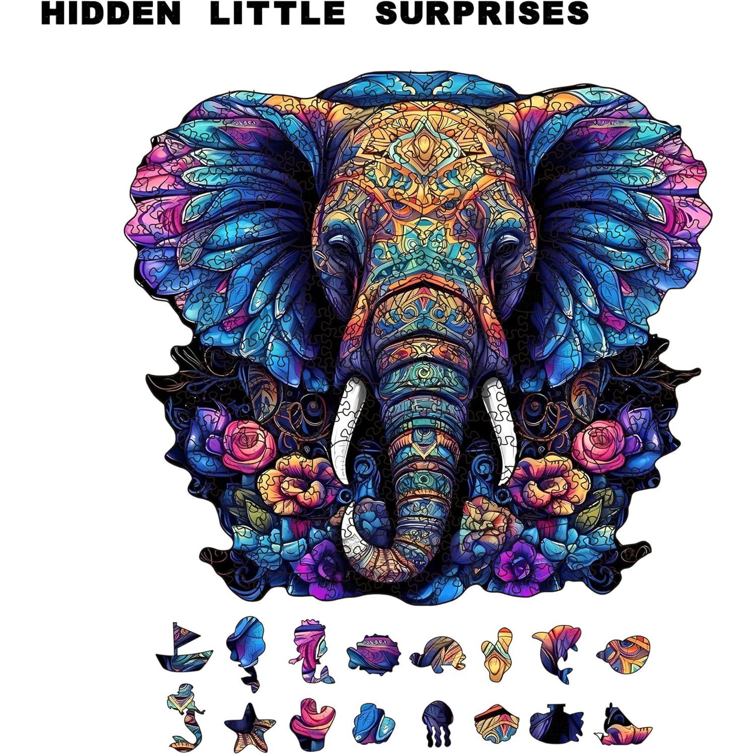 Rompecabezas de Madera IKFUVACT Elefante 259 Piezas 32x29 cm