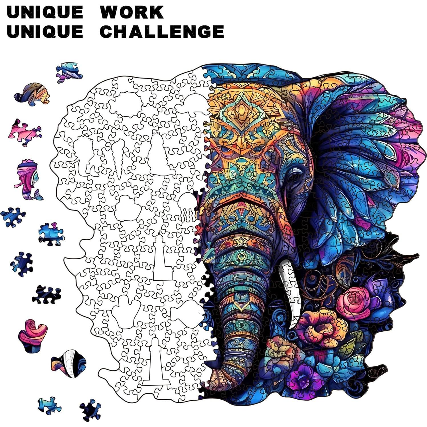 Rompecabezas de Madera IKFUVACT Elefante 259 Piezas 32x29 cm