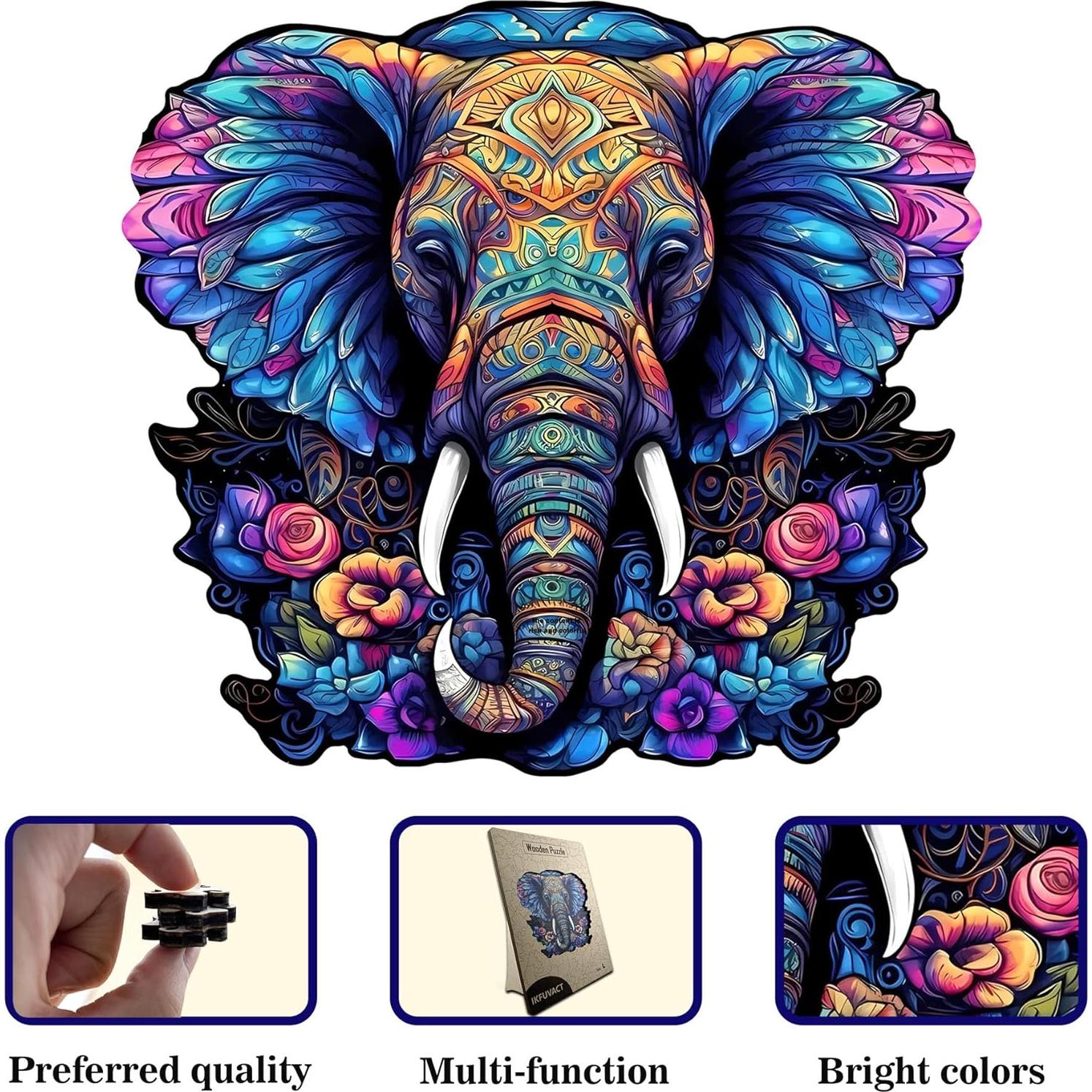 Rompecabezas de Madera IKFUVACT Elefante 259 Piezas 32x29 cm