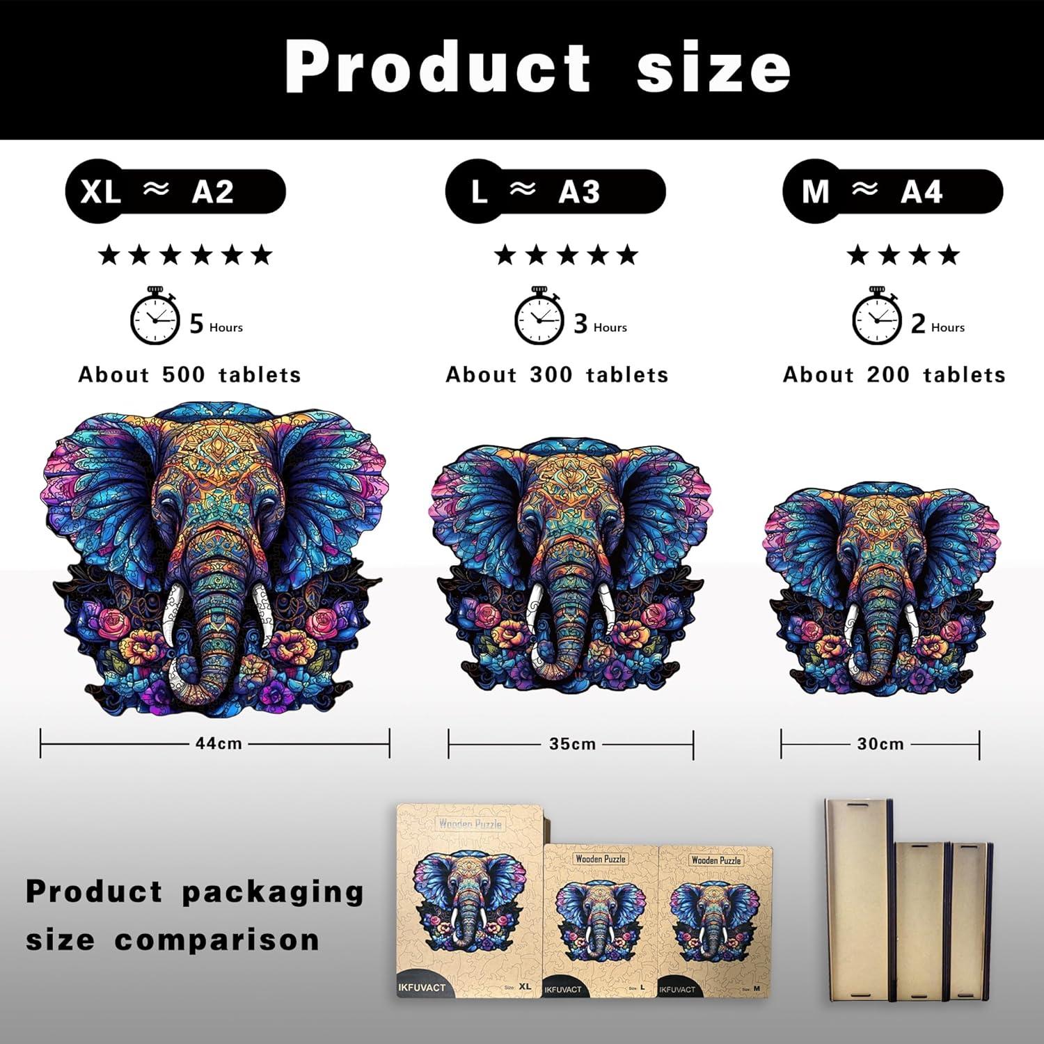 Rompecabezas de Madera IKFUVACT Elefante 259 Piezas 32x29 cm