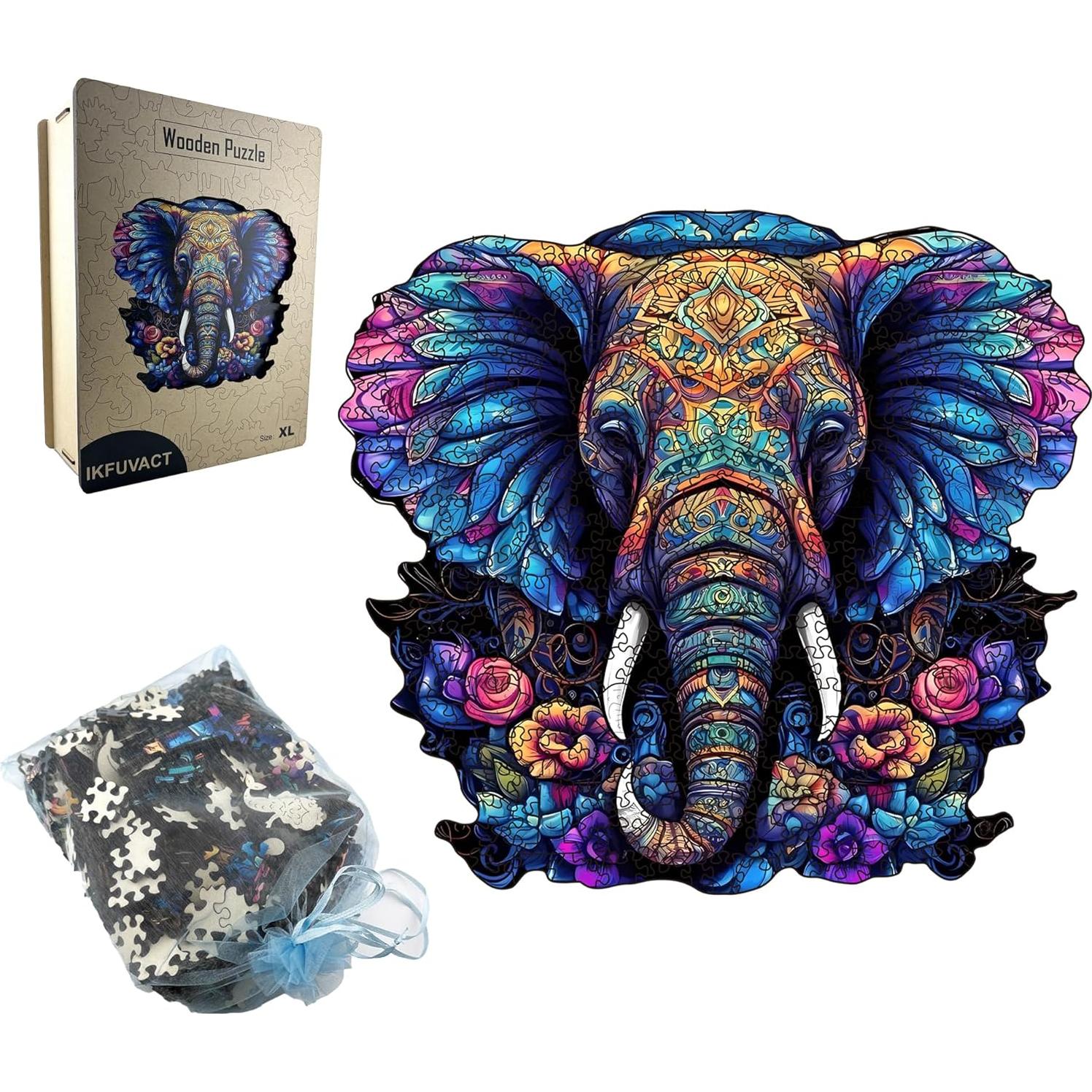 Rompecabezas de Madera IKFUVACT Elefante 259 Piezas 32x29 cm