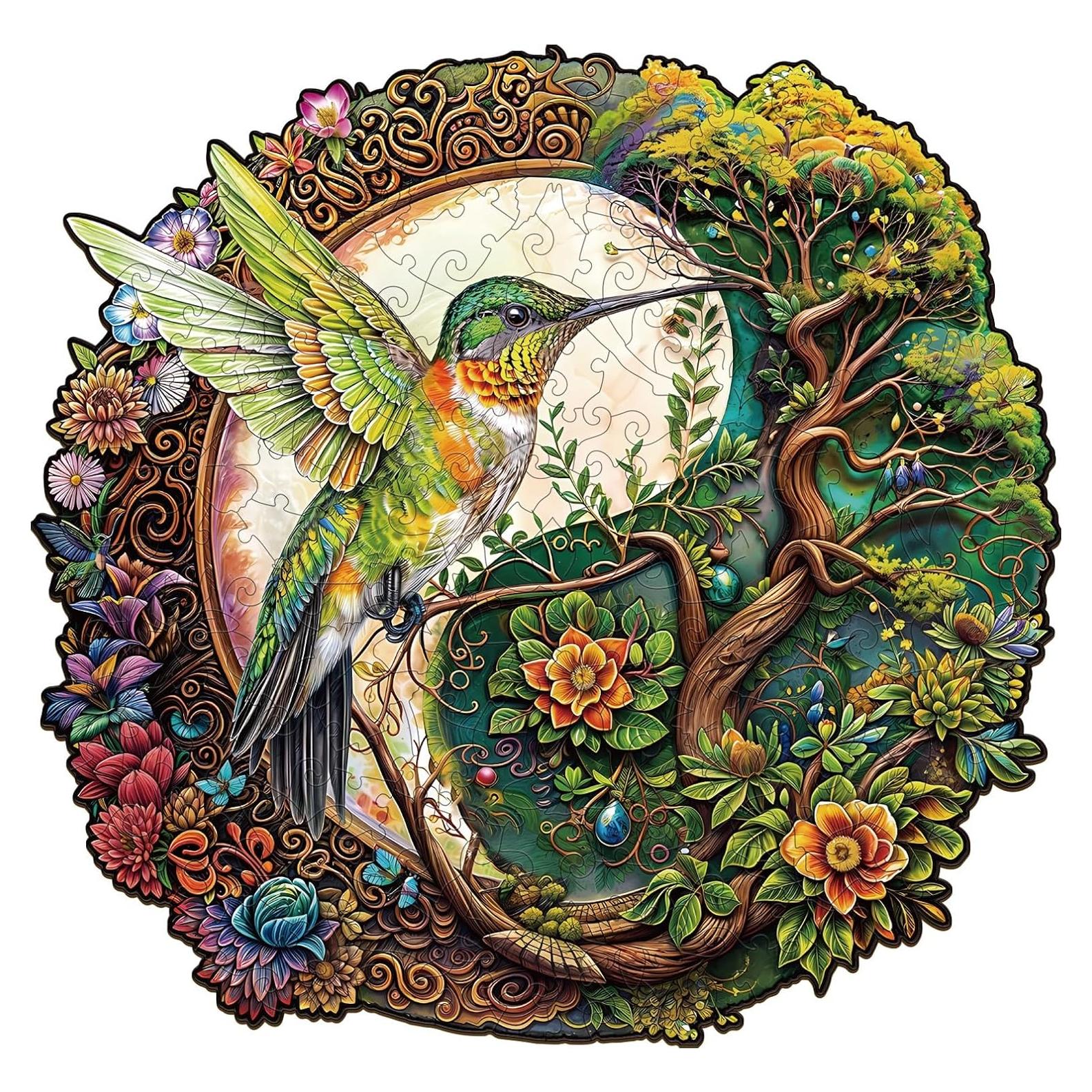 Rompecabezas de Madera Jigfoxy Colibrí Yin Yang 100 Piezas