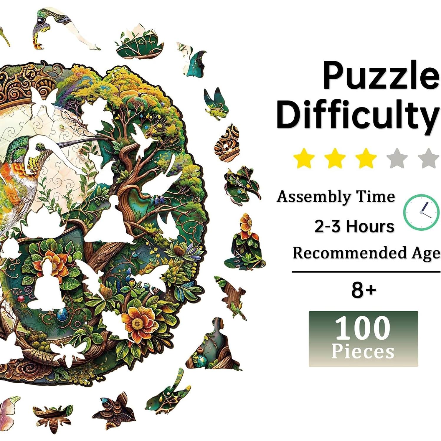 Rompecabezas de Madera Jigfoxy Colibrí Yin Yang 100 Piezas