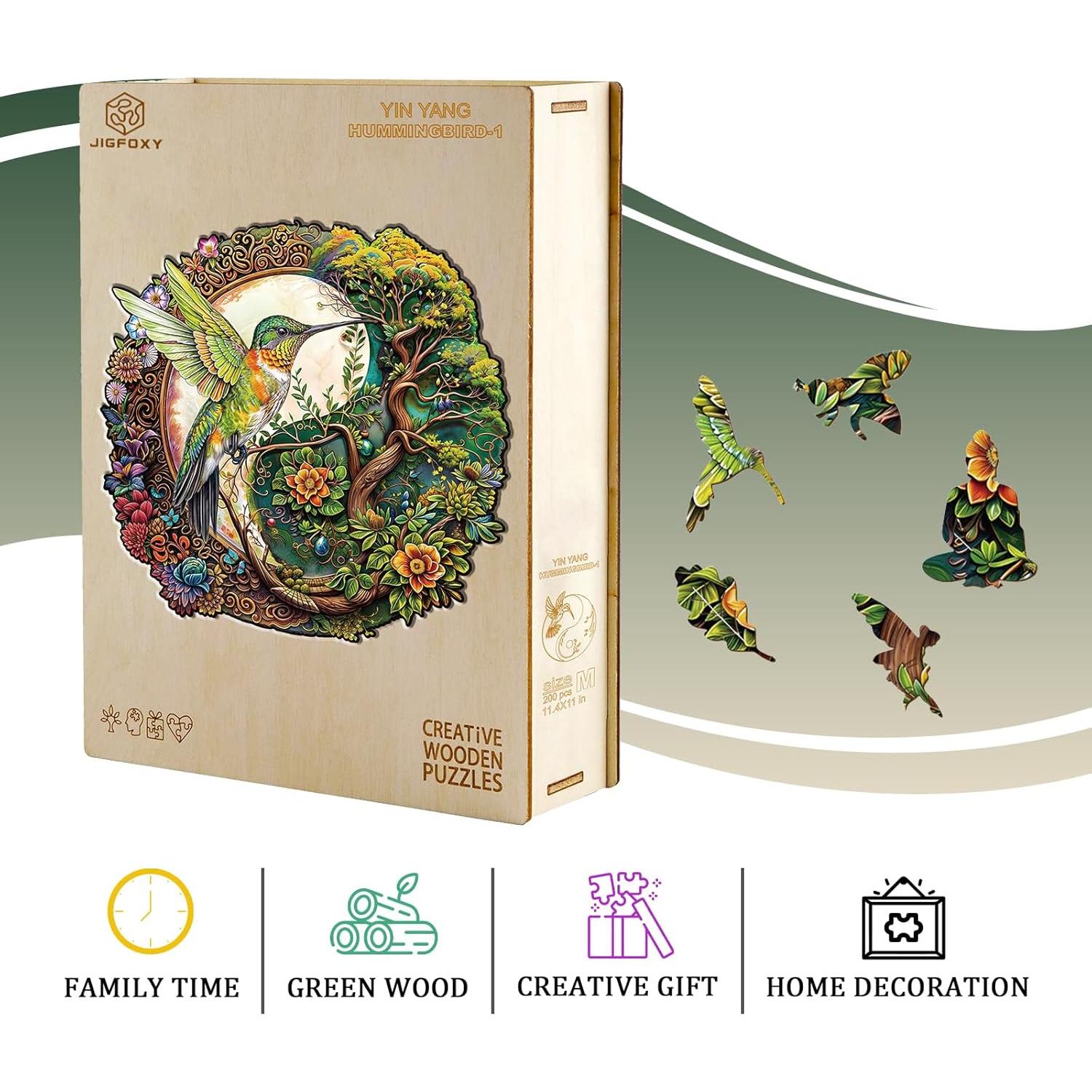 Rompecabezas de Madera Jigfoxy Colibrí Yin Yang 100 Piezas
