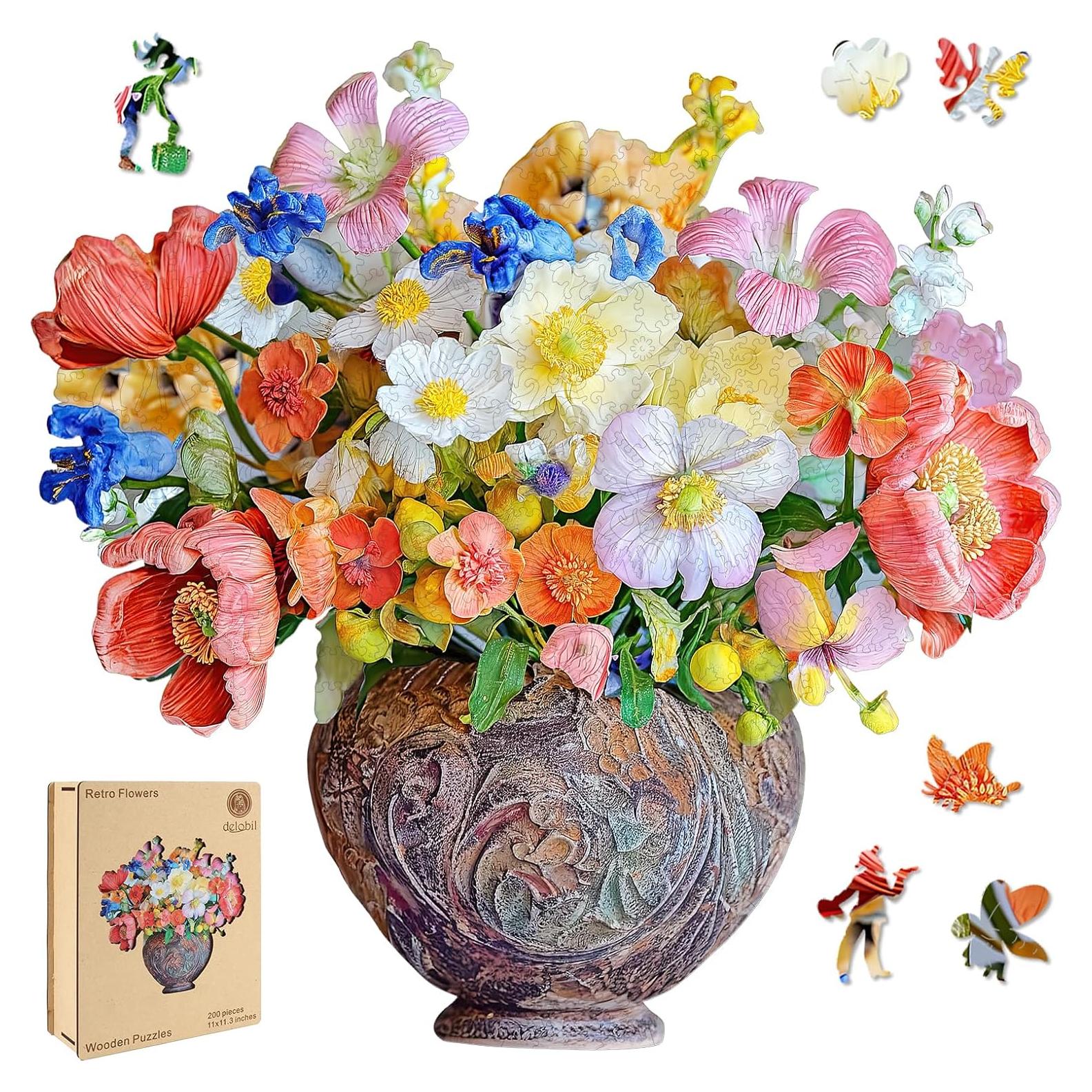 Rompecabezas de Madera Delobil 200 Piezas Flores 28x28 cm