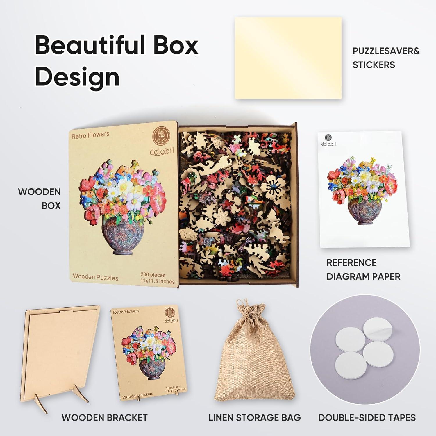 Rompecabezas de Madera Delobil 200 Piezas Flores 28x28 cm