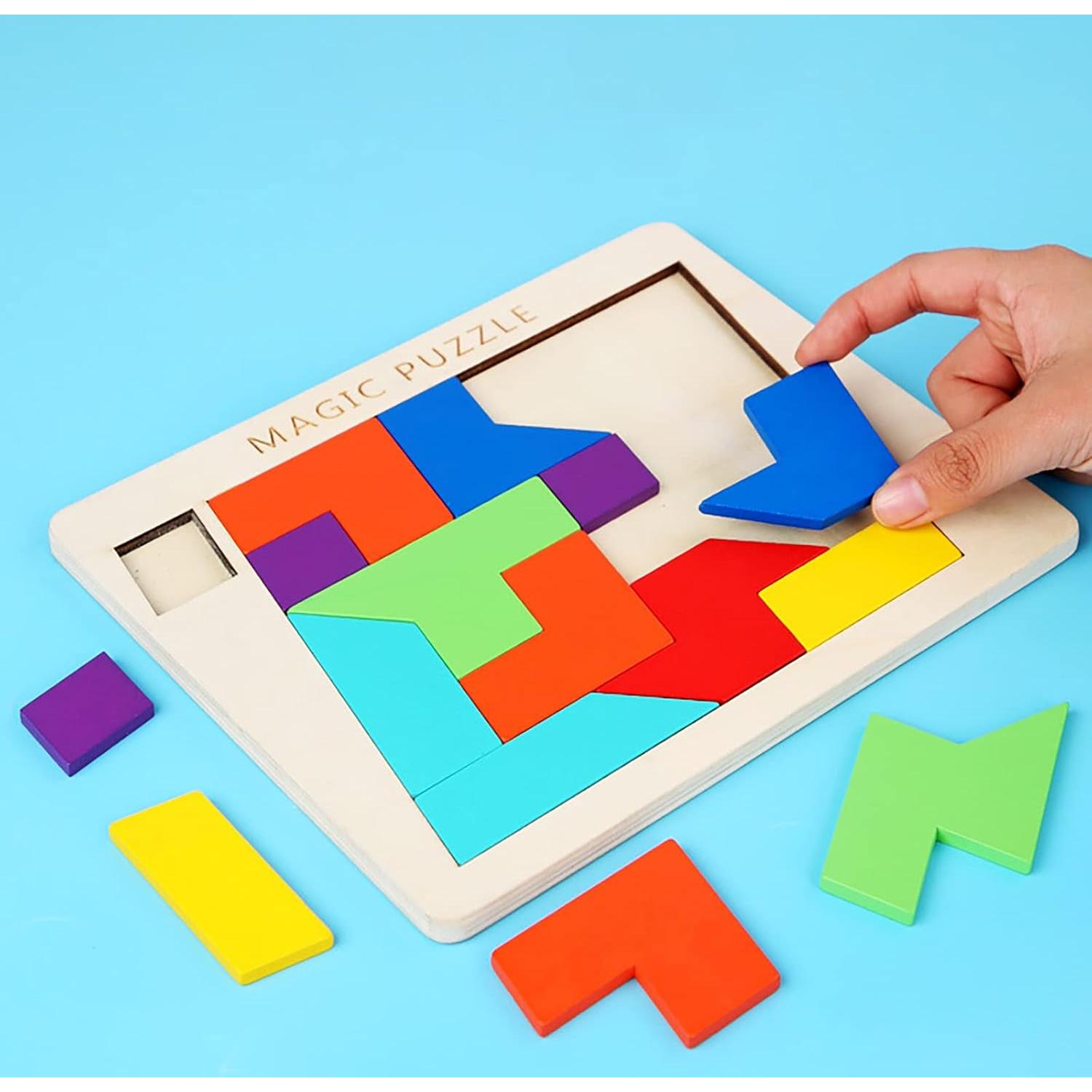 Rompecabezas de Madera Tangram AHYUAN 15 Piezas 3D Educativo