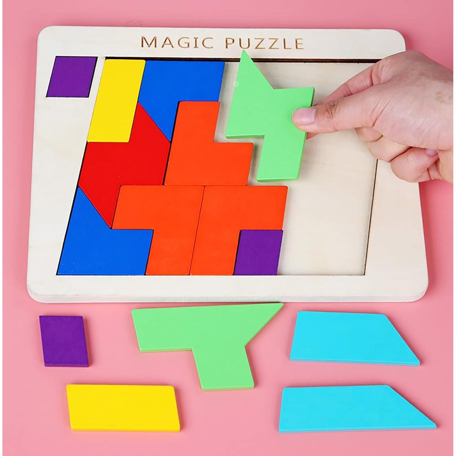 Rompecabezas de Madera Tangram AHYUAN 15 Piezas 3D Educativo