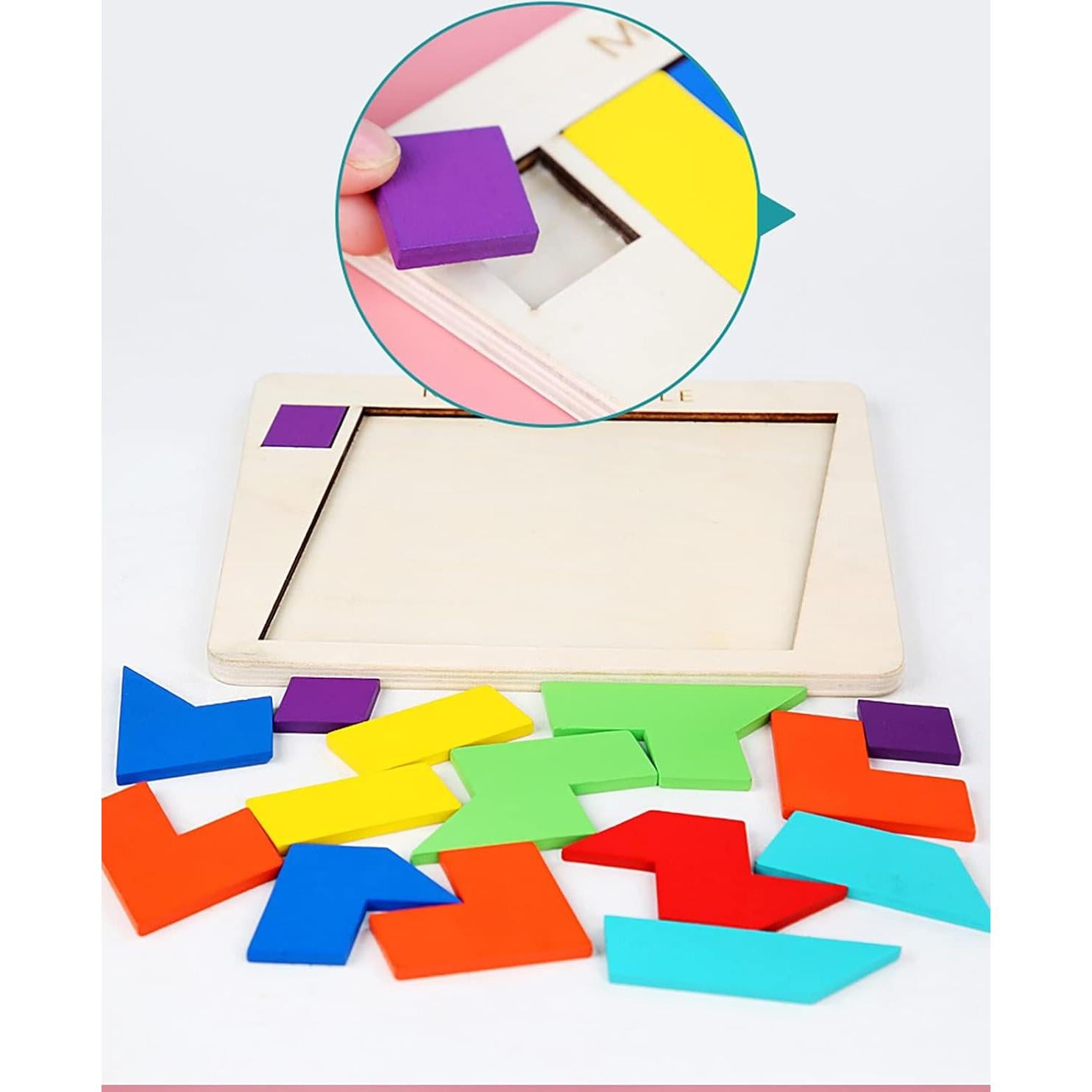 Rompecabezas de Madera Tangram AHYUAN 15 Piezas 3D Educativo