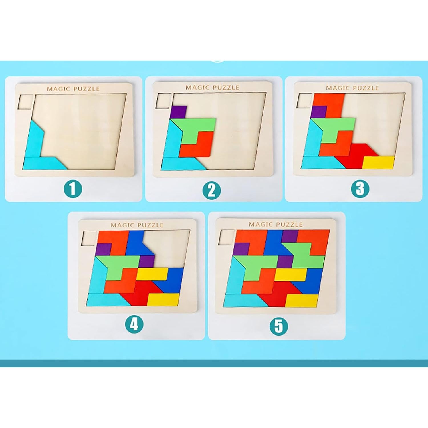 Rompecabezas de Madera Tangram AHYUAN 15 Piezas 3D Educativo