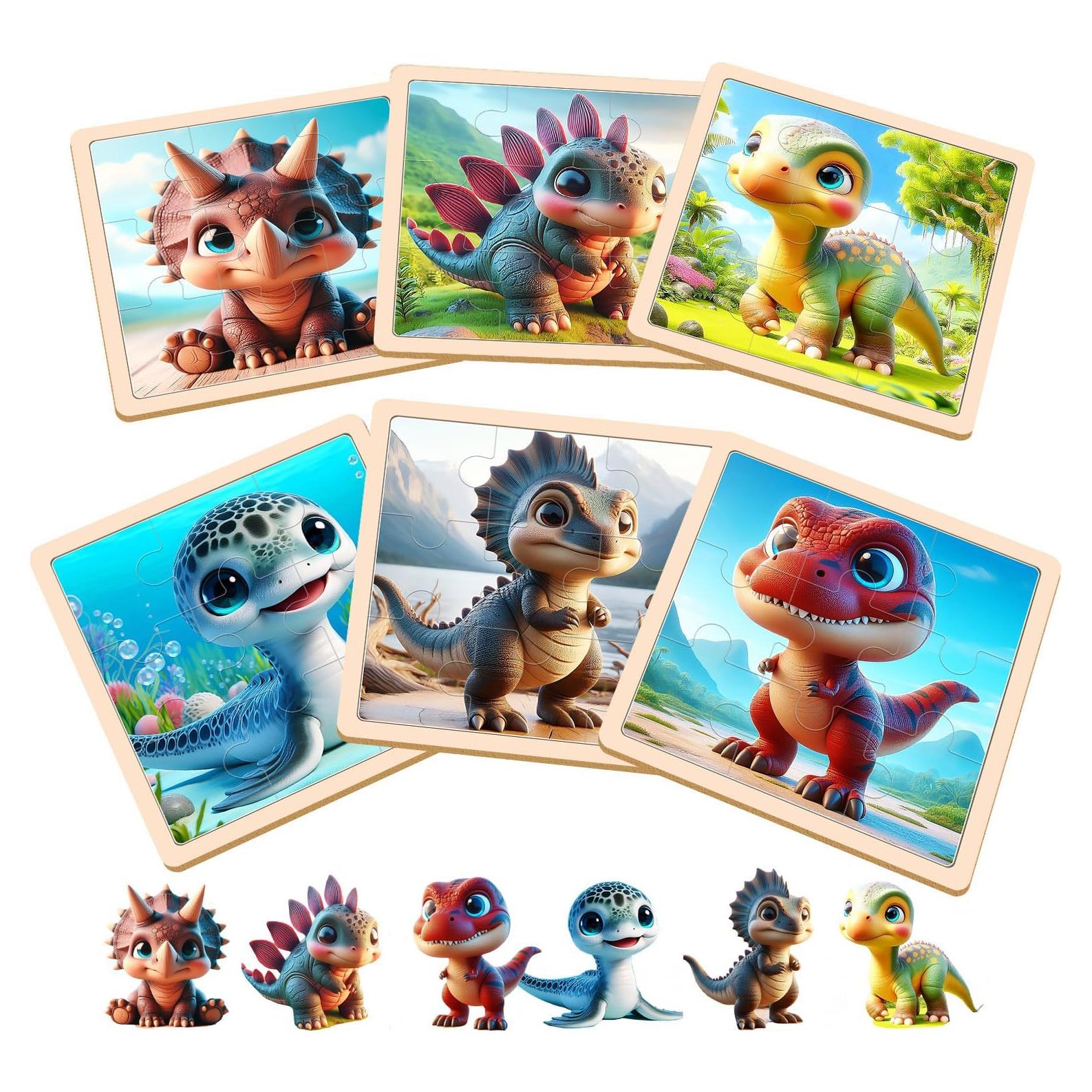 Rompecabezas de Madera Dinosaurios JTKDBJZ 9 Piezas 15x15cm