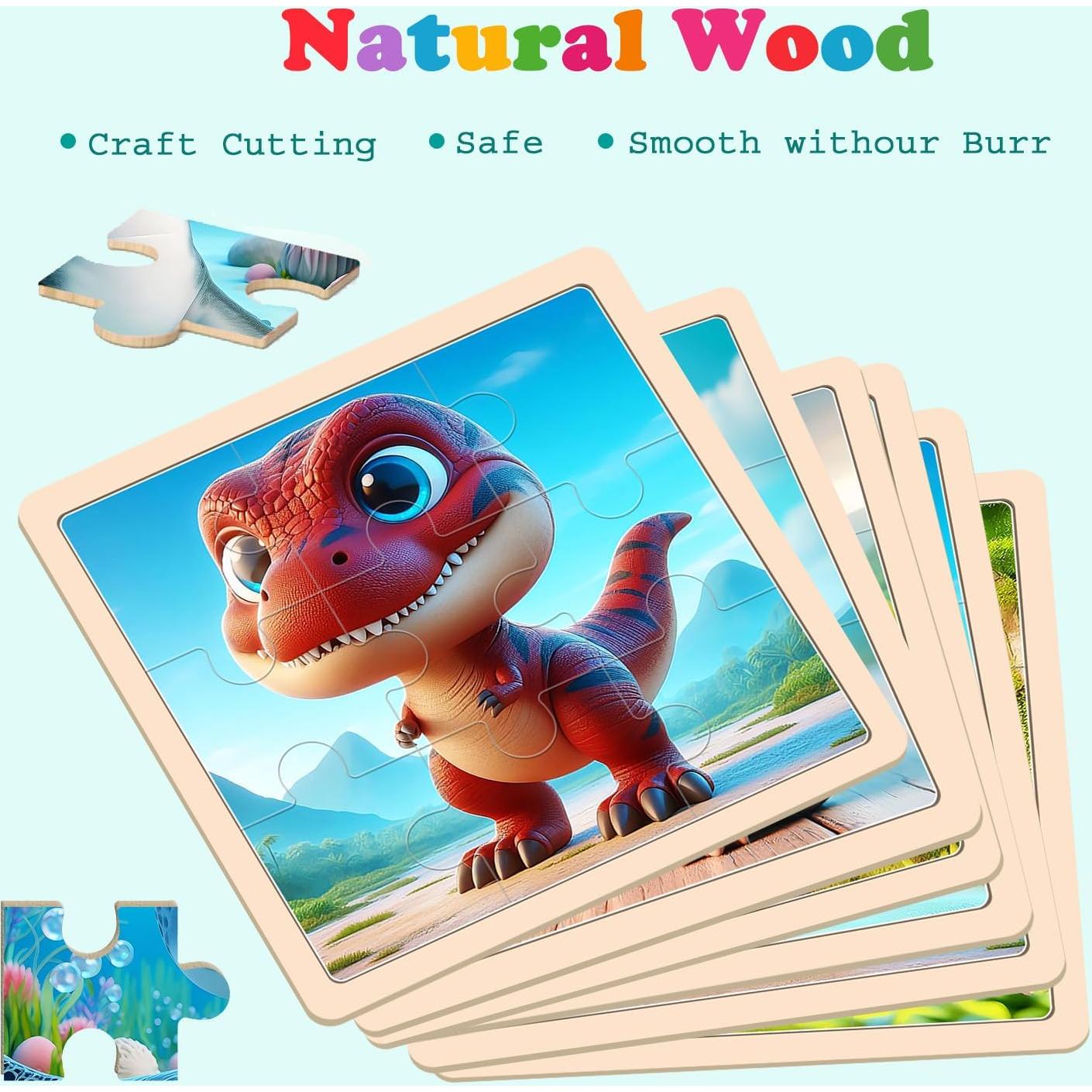 Rompecabezas de Madera Dinosaurios JTKDBJZ 9 Piezas 15x15cm