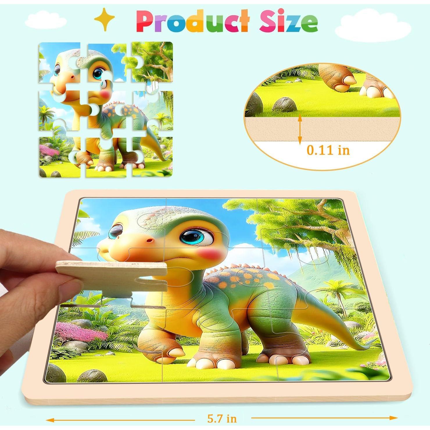 Rompecabezas de Madera Dinosaurios JTKDBJZ 9 Piezas 15x15cm