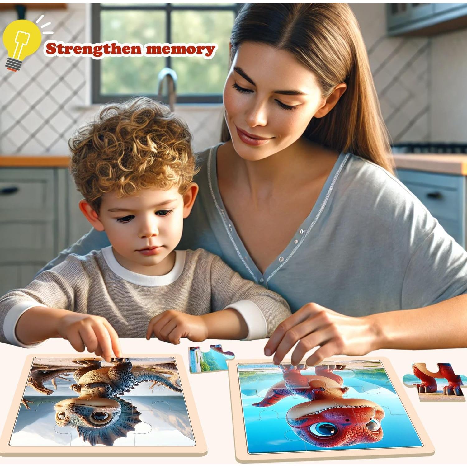 Rompecabezas de Madera Dinosaurios JTKDBJZ 9 Piezas 15x15cm