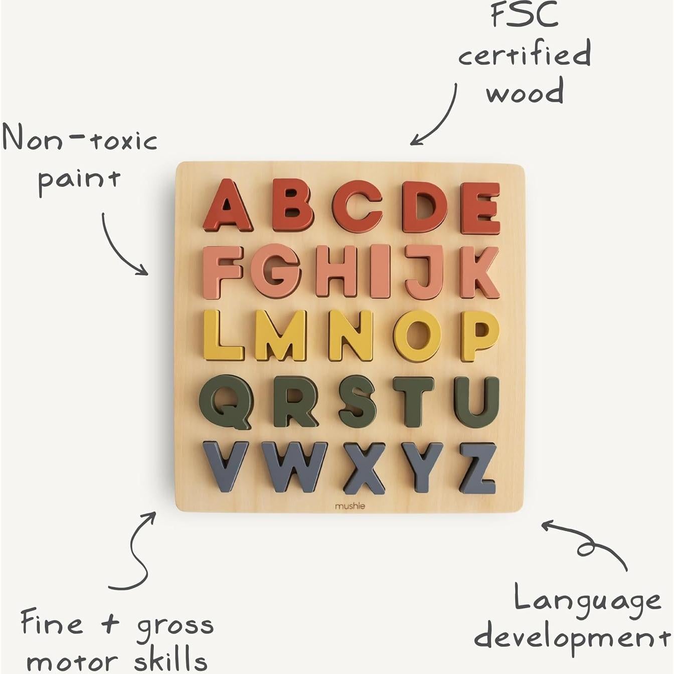 Rompecabezas de Alfabeto de Madera Mushie 26 Piezas 29.7 cm