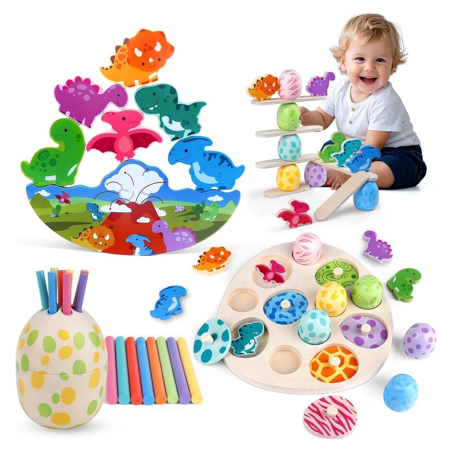 Juguetes Montessori Dinosaurios de Madera 45 Piezas para Niños