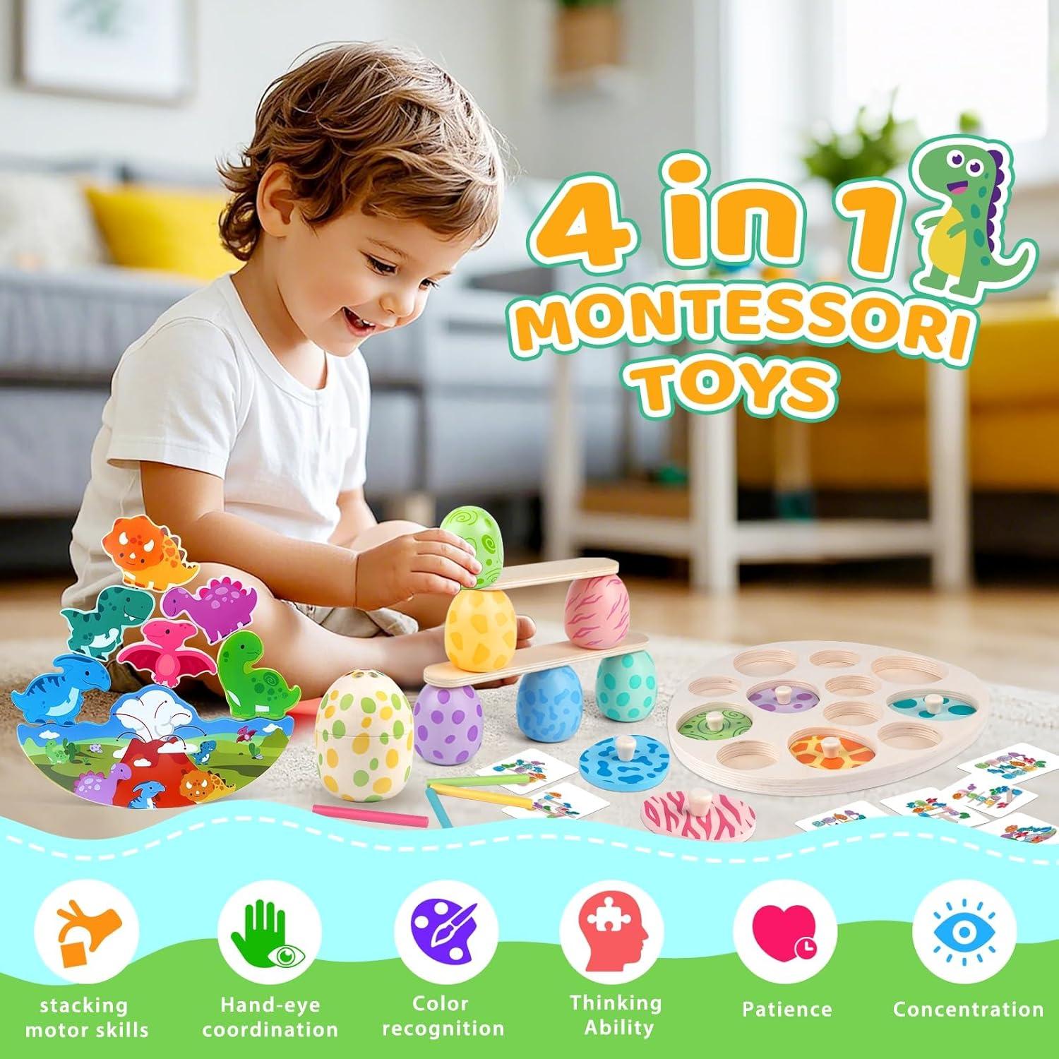 Juguetes Montessori Dinosaurios de Madera 45 Piezas para Niños