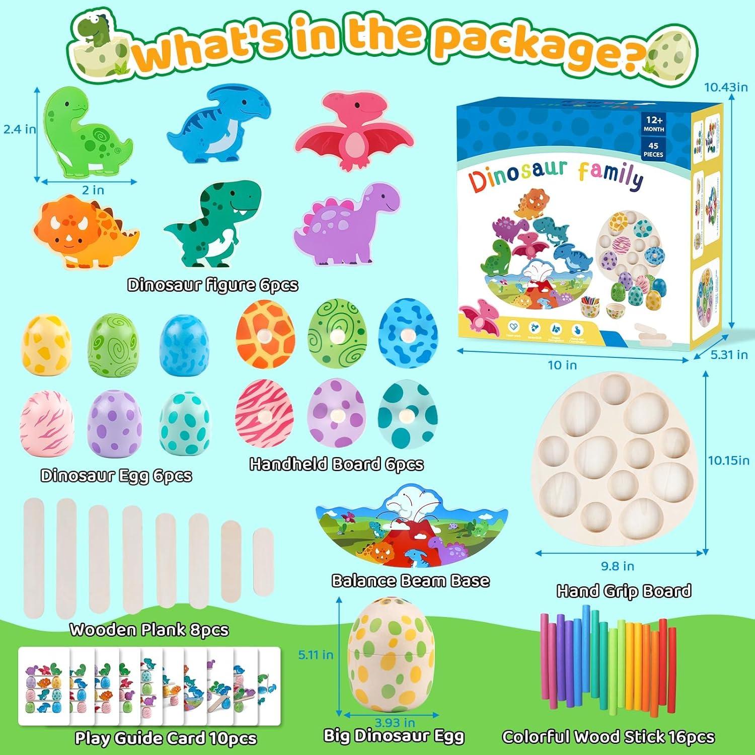 Juguetes Montessori Dinosaurios de Madera 45 Piezas para Niños