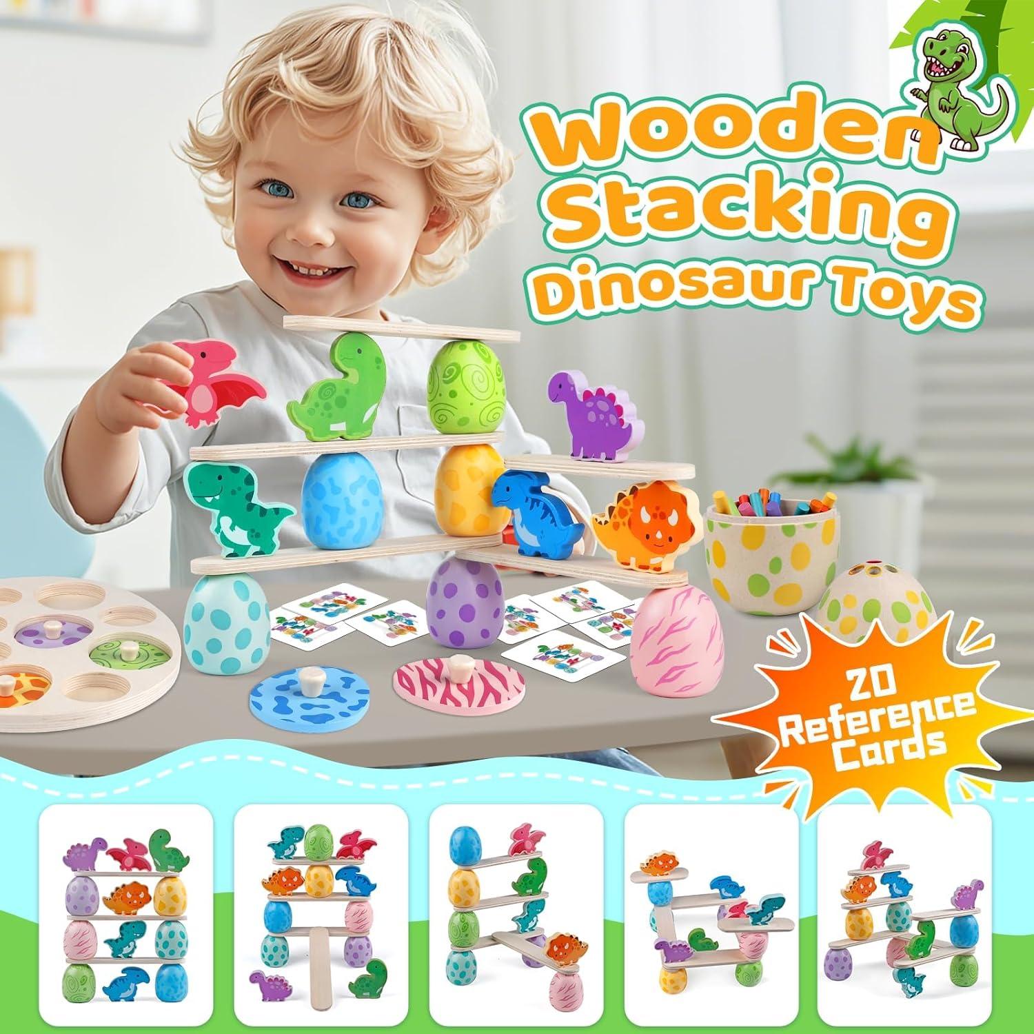 Juguetes Montessori Dinosaurios de Madera 45 Piezas para Niños
