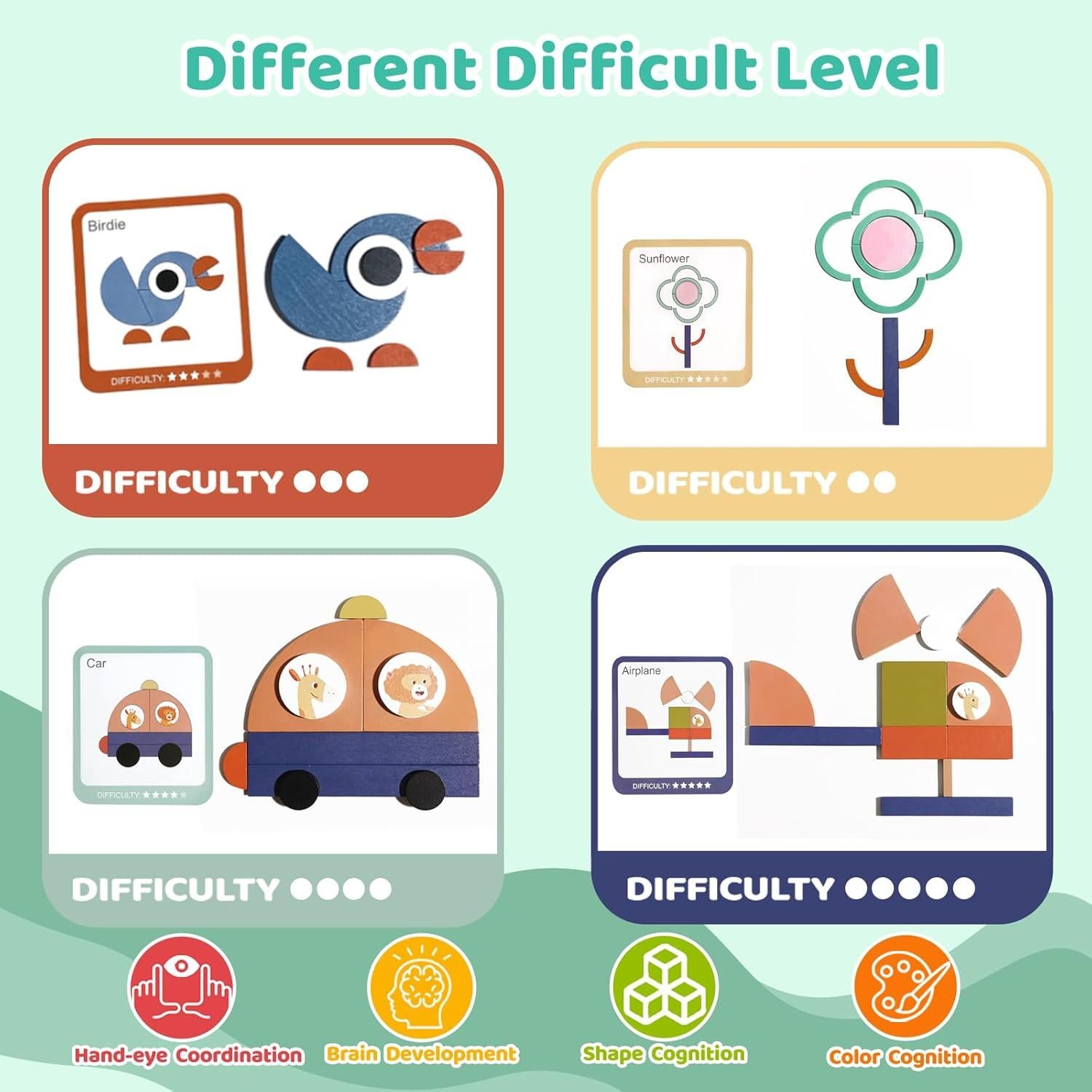 Rompecabezas de Formas de Madera Leedelife 100 Piezas Educativo