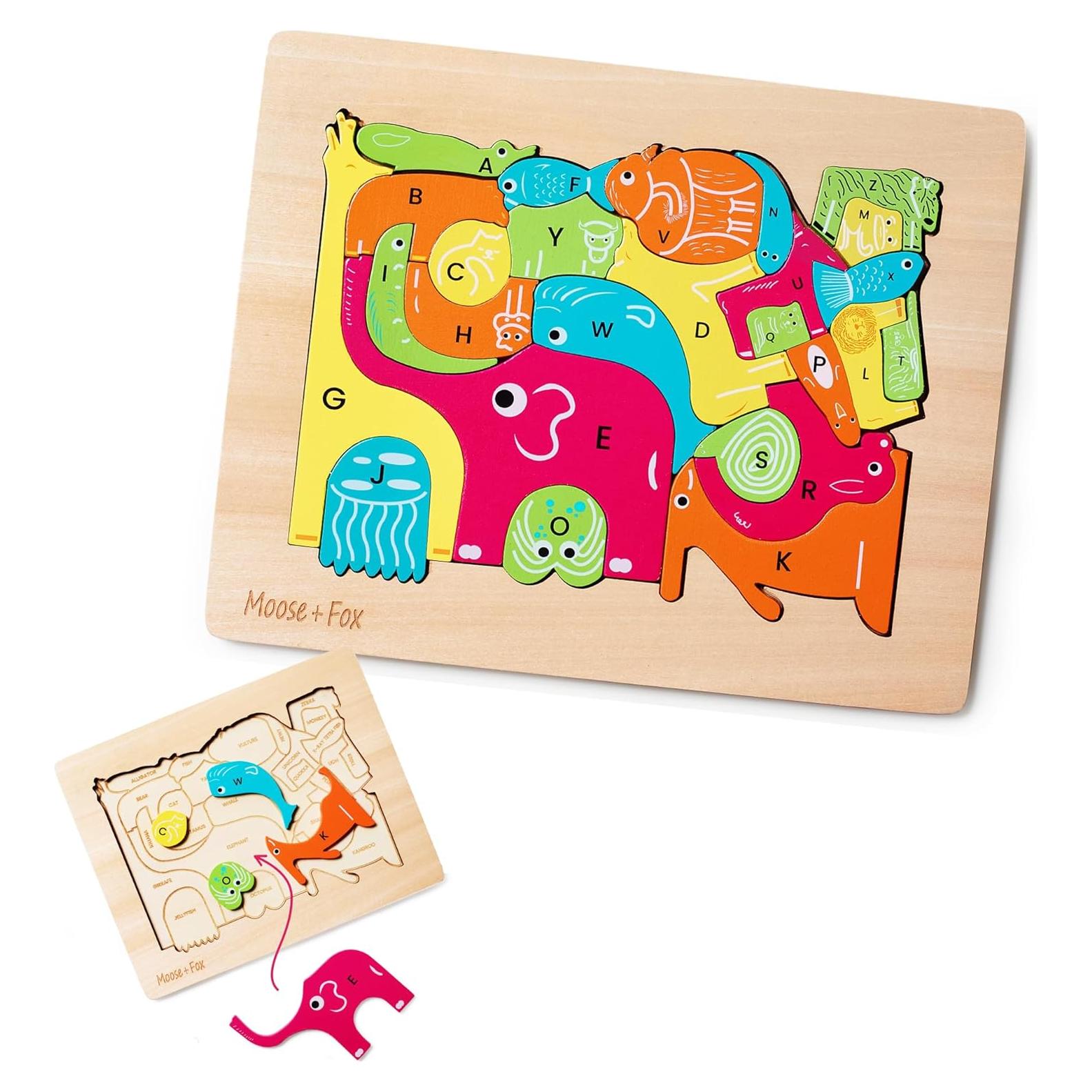 Rompecabezas de Alfabeto de Animales de Madera Moose + Fox