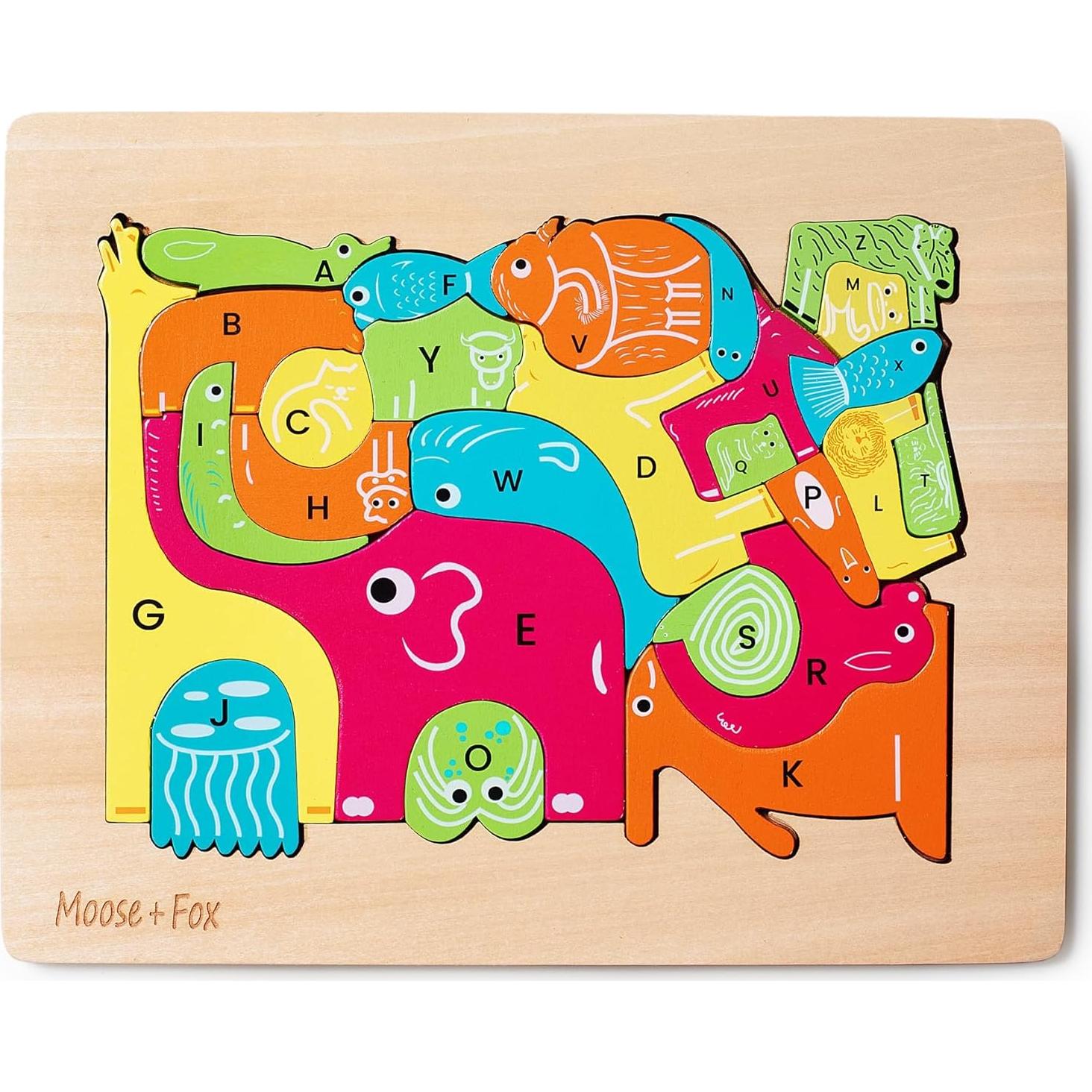 Rompecabezas de Alfabeto de Animales de Madera Moose + Fox