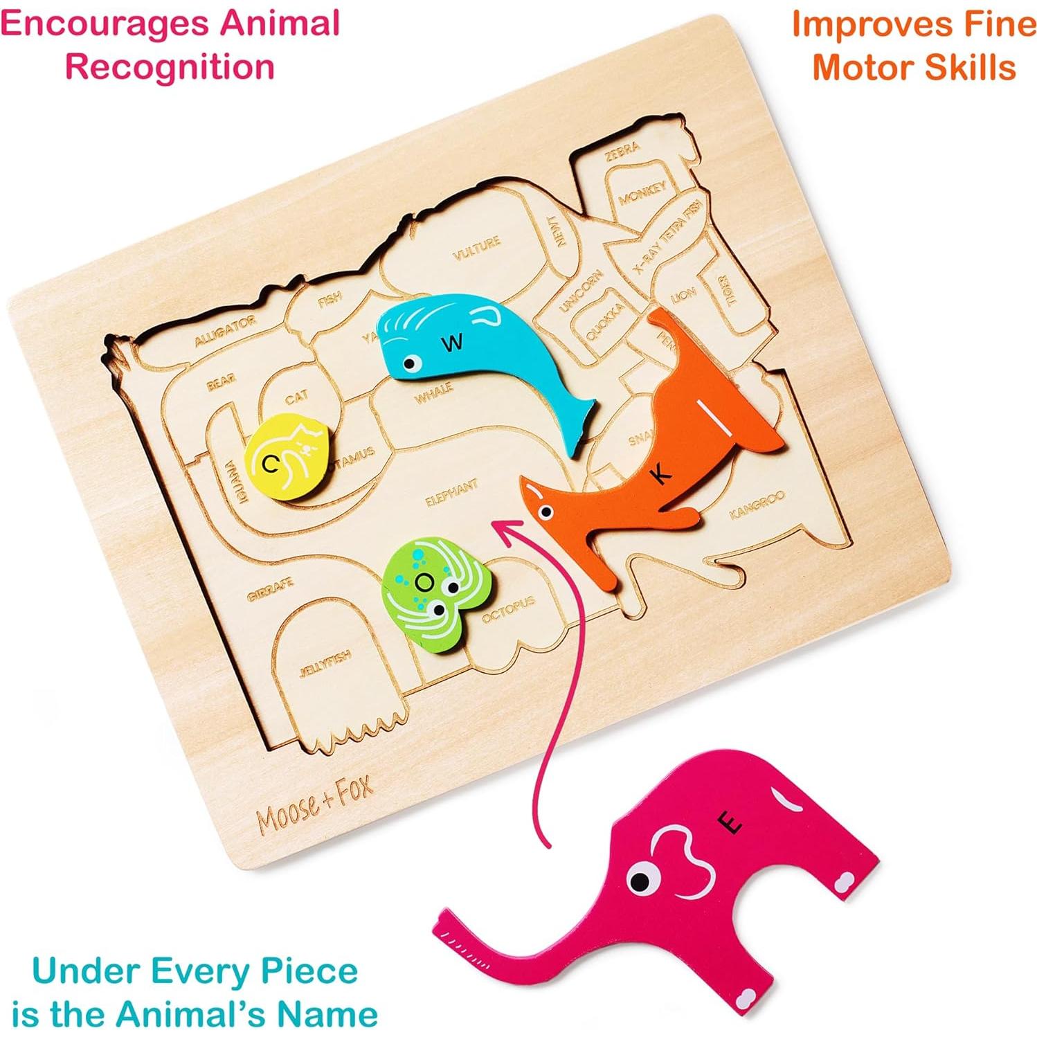 Rompecabezas de Alfabeto de Animales de Madera Moose + Fox