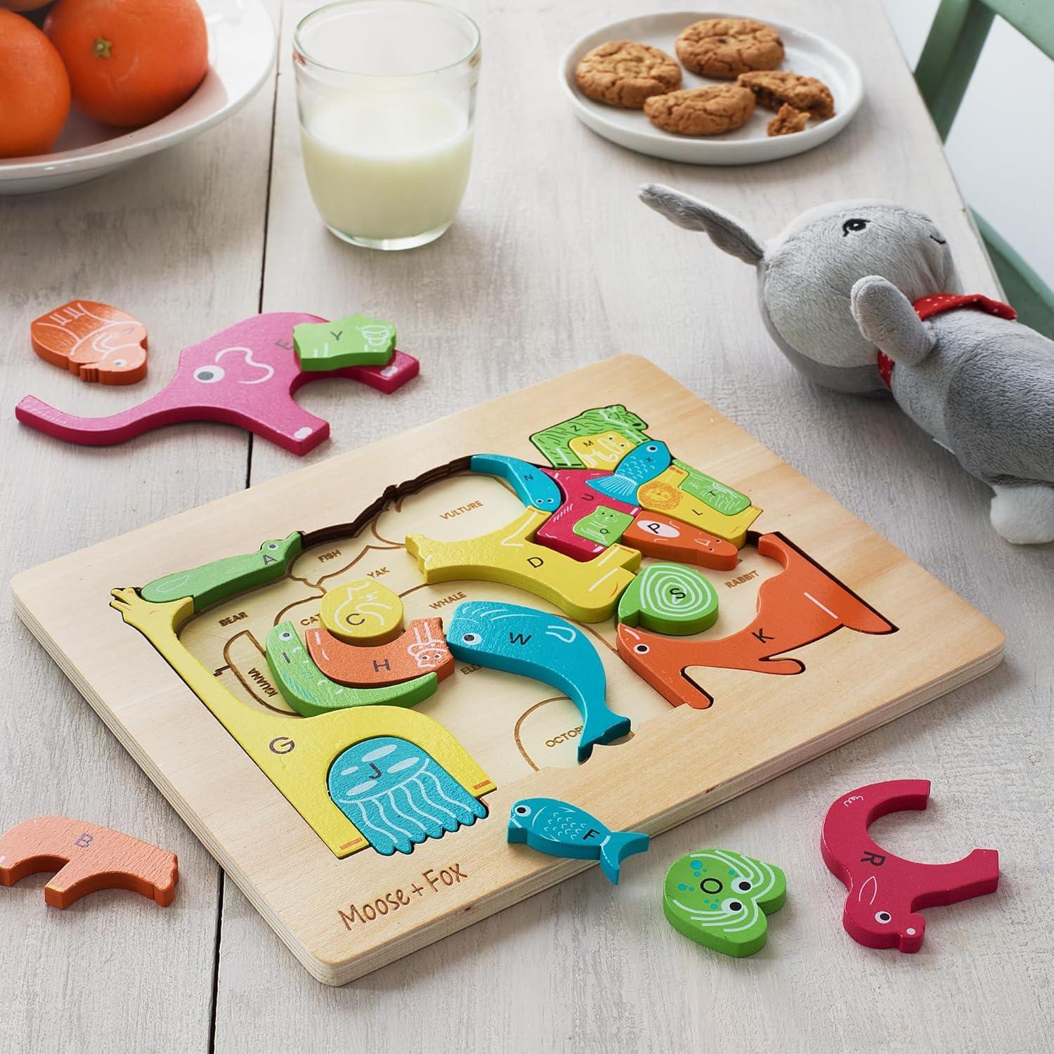 Rompecabezas de Alfabeto de Animales de Madera Moose + Fox