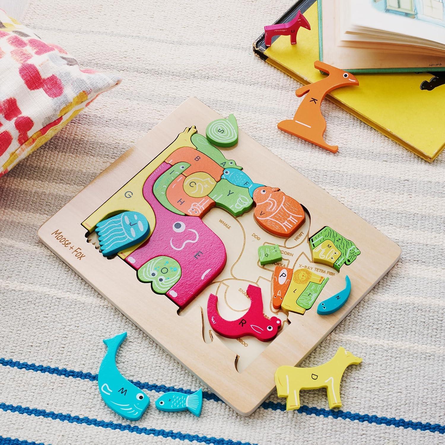 Rompecabezas de Alfabeto de Animales de Madera Moose + Fox