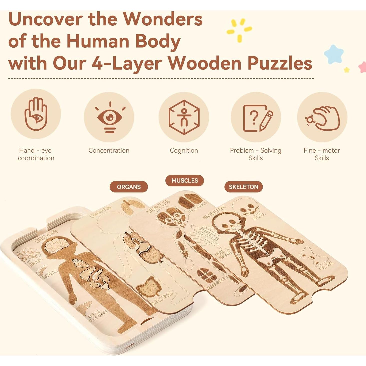 Rompecabezas de Madera del Cuerpo Humano 18 Piezas - Juguete Educativo