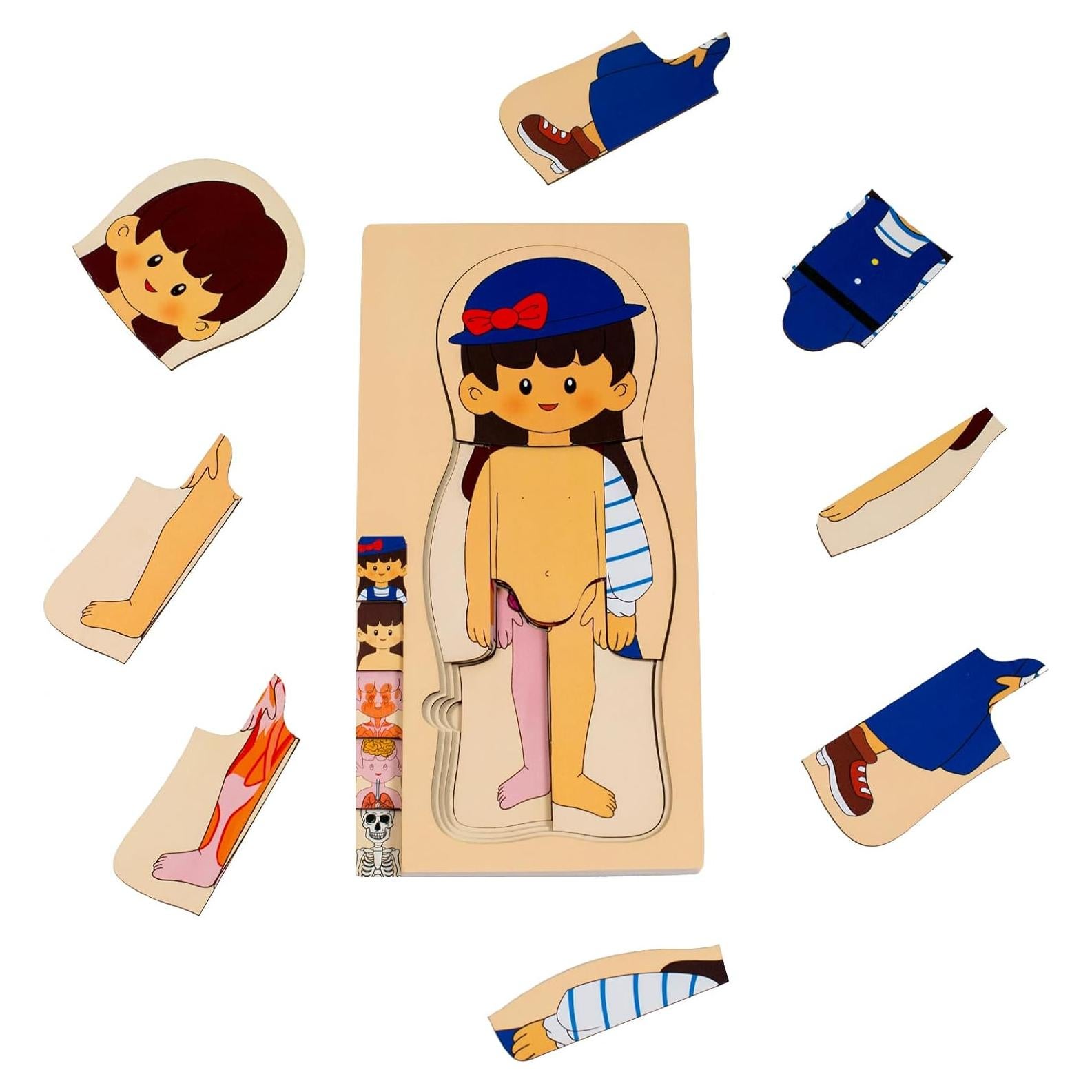 Rompecabezas de Partes del Cuerpo de Madera para Niños 3-8 Años