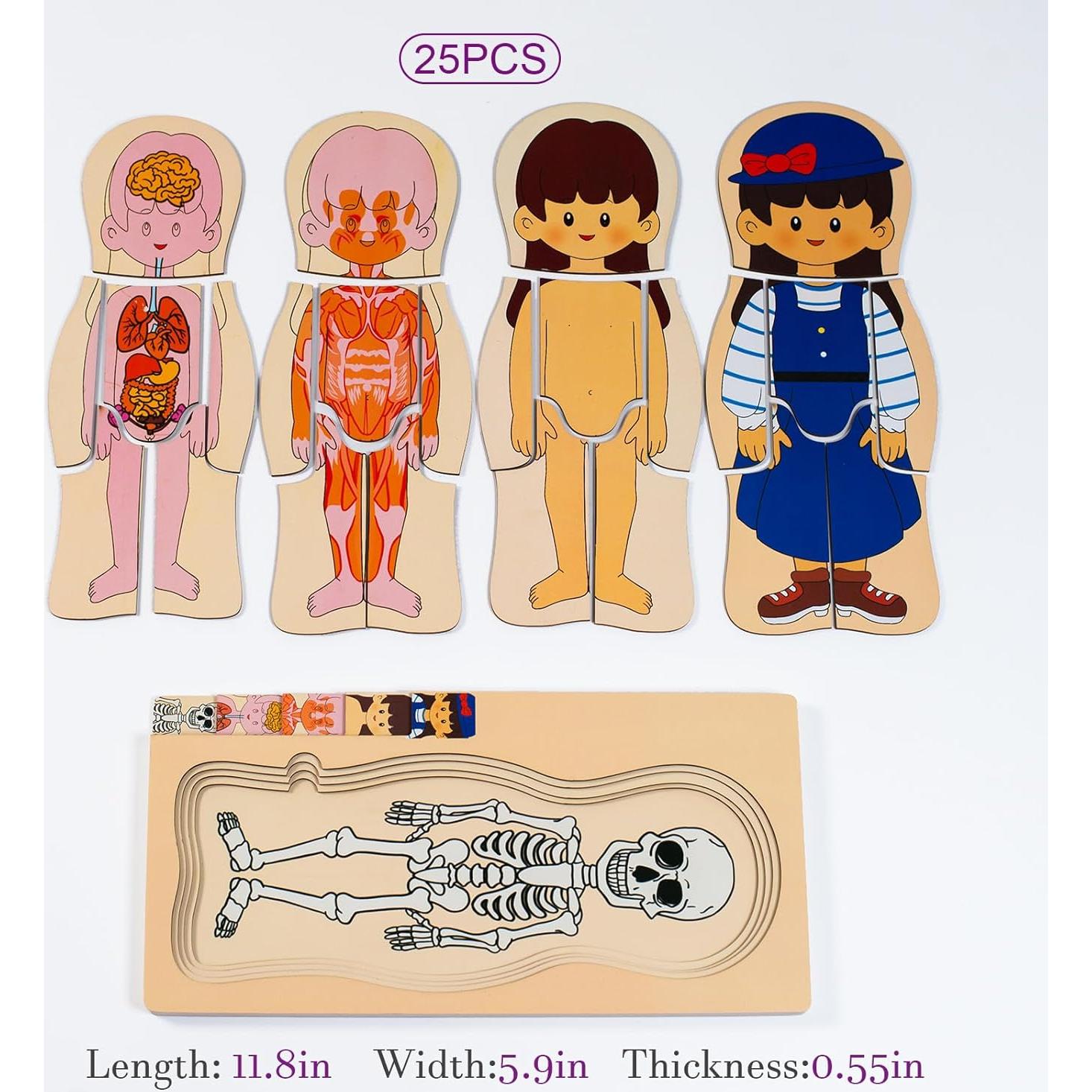 Rompecabezas de Partes del Cuerpo de Madera para Niños 3-8 Años