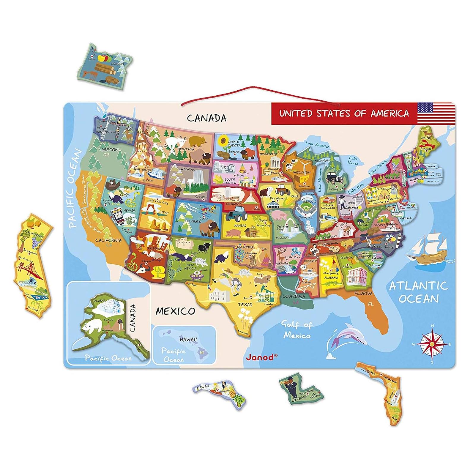 Mapa Magnético de EE. UU. Janod 50x34 cm 48 Piezas