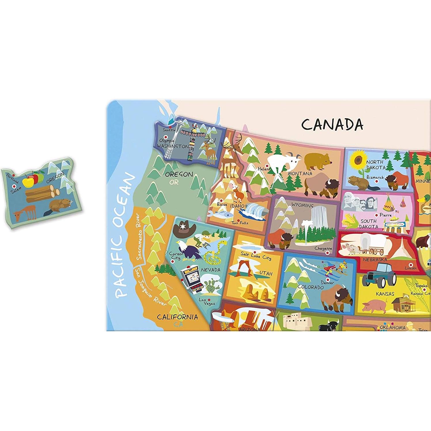 Mapa Magnético de EE. UU. Janod 50x34 cm 48 Piezas